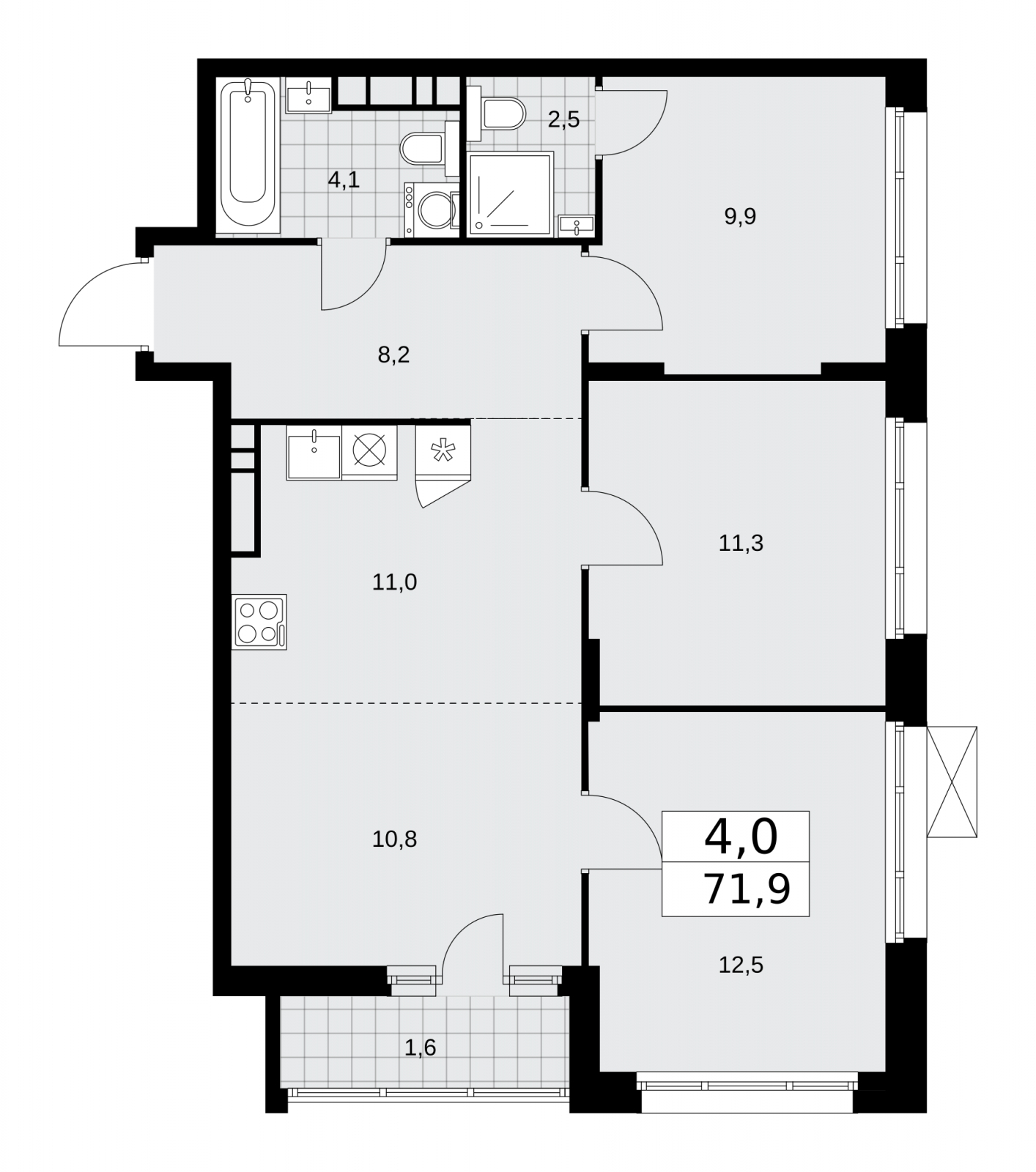 1-комнатная квартира (Студия) с отделкой в ЖК HILL8 на 4 этаже в 1 секции. Сдача в 2 кв. 2020 г.