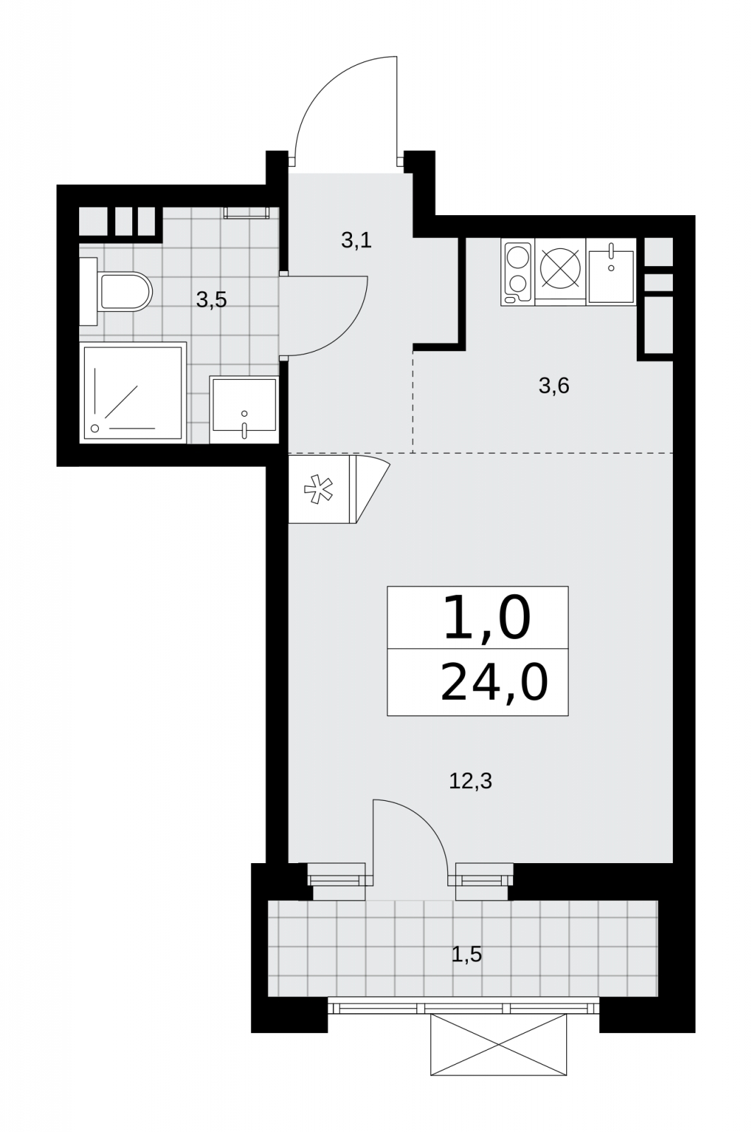 1-комнатная квартира (Студия) в ЖК Петровский Квартал на 1 этаже в 1 секции. Дом сдан.