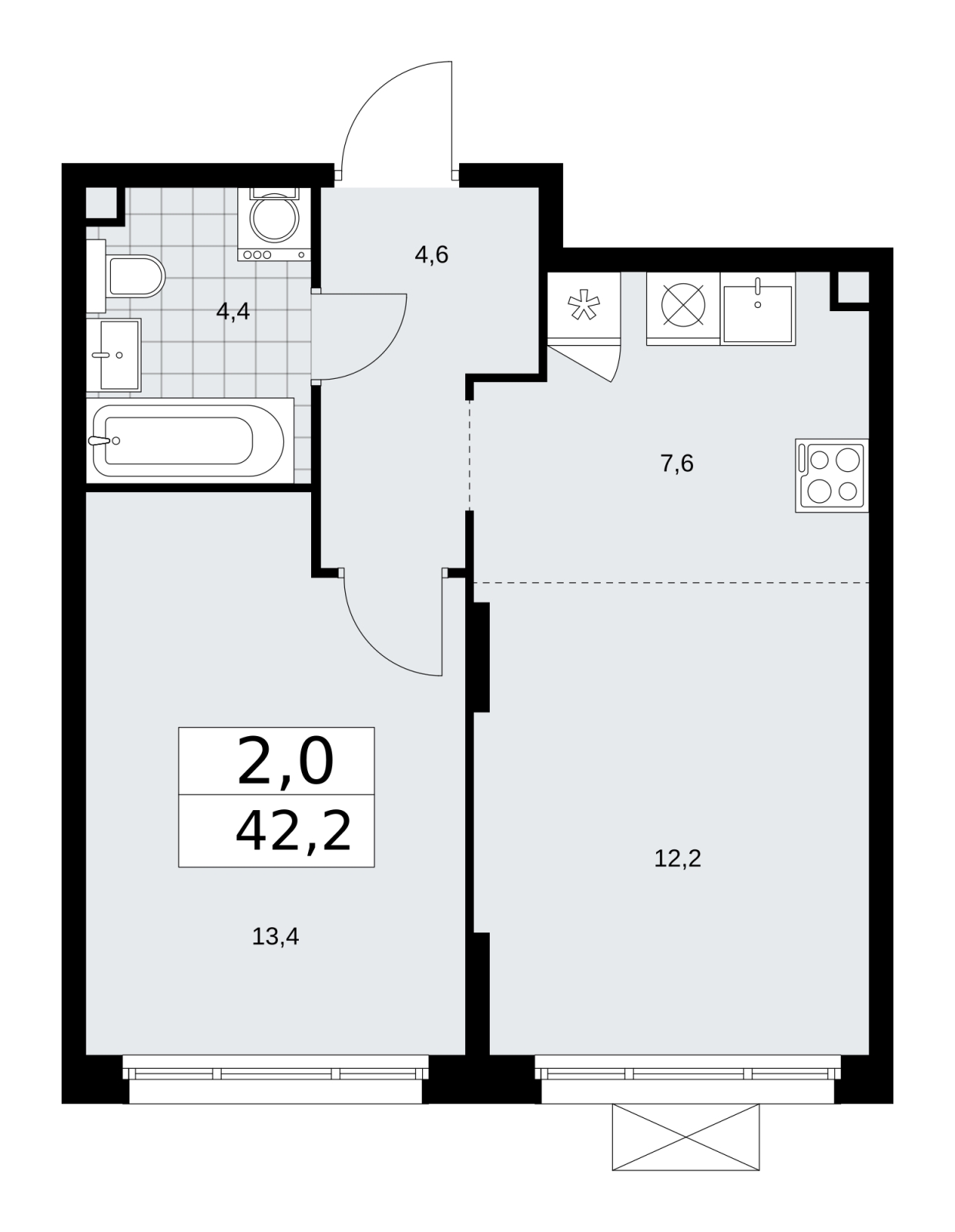 2-комнатная квартира с отделкой в ЖК РЕКА на 5 этаже в 2 секции. Сдача в 2 кв. 2024 г.