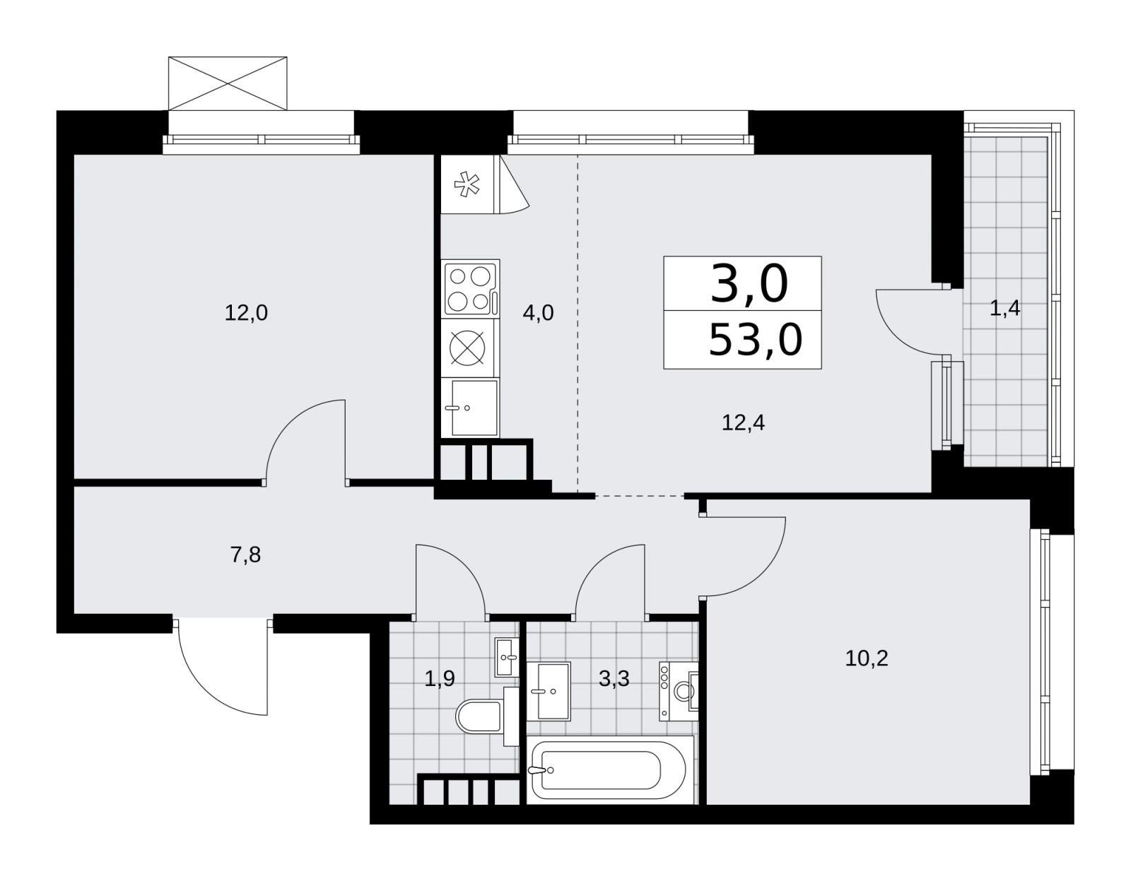 3-комнатная квартира в ЖК Большая семерка на 1 этаже в 1 секции. Сдача в 3 кв. 2022 г.