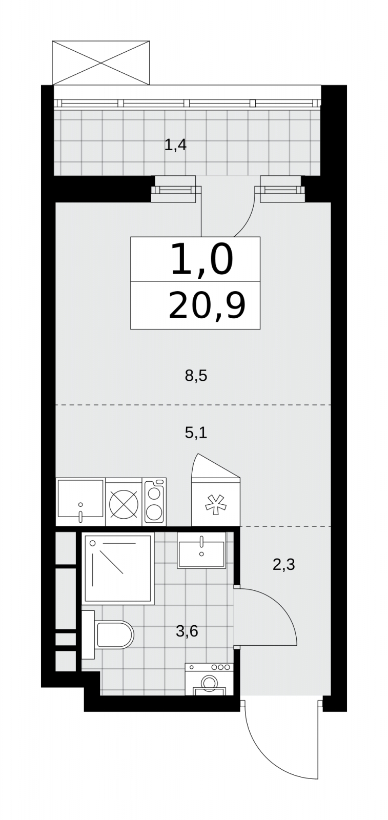 1-комнатная квартира в ЖК Движение.Тушино на 14 этаже в 2 секции. Сдача в 2 кв. 2022 г.