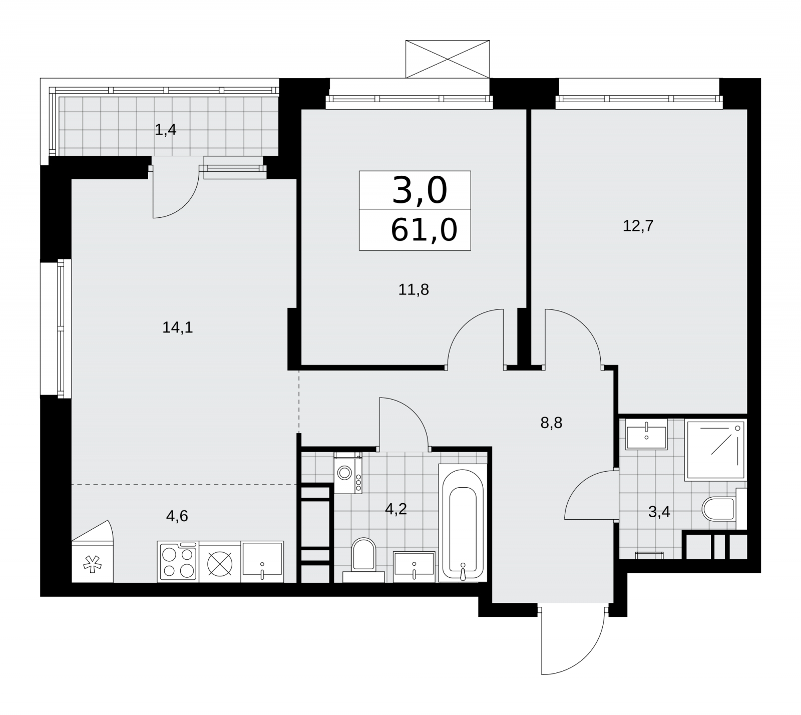 2-комнатная квартира в ЖК Большая семерка на 1 этаже в 1 секции. Сдача в 3 кв. 2022 г.