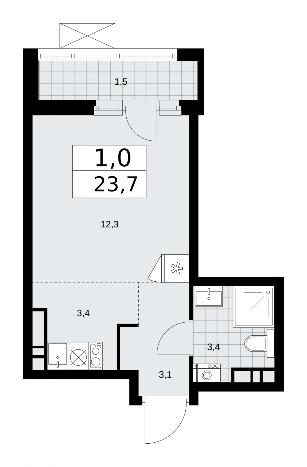 1-комнатная квартира (Студия) с отделкой в ЖК Движение.Тушино на 5 этаже в 2 секции. Сдача в 2 кв. 2022 г.