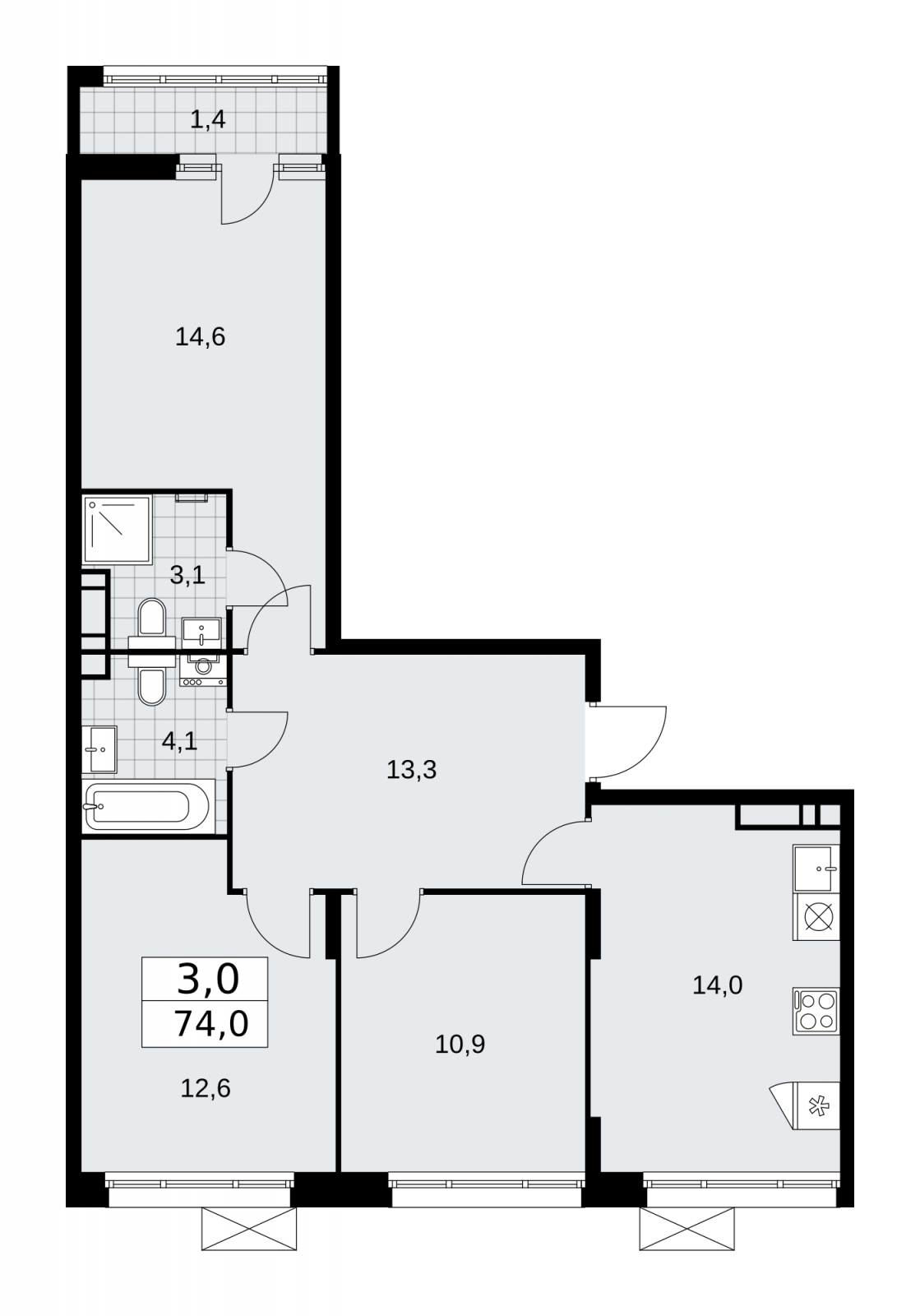 1-комнатная квартира (Студия) с отделкой в ЖК Движение.Тушино на 3 этаже в 2 секции. Сдача в 2 кв. 2022 г.