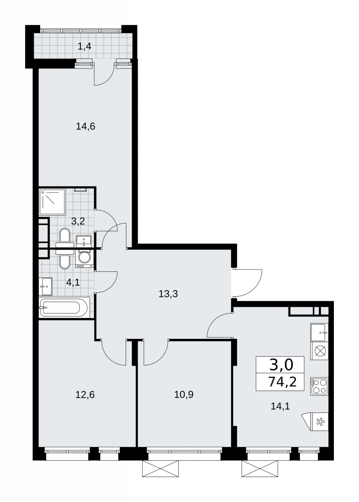 2-комнатная квартира с отделкой в ЖК Западный порт на 14 этаже в 3 секции. Сдача в 3 кв. 2023 г.