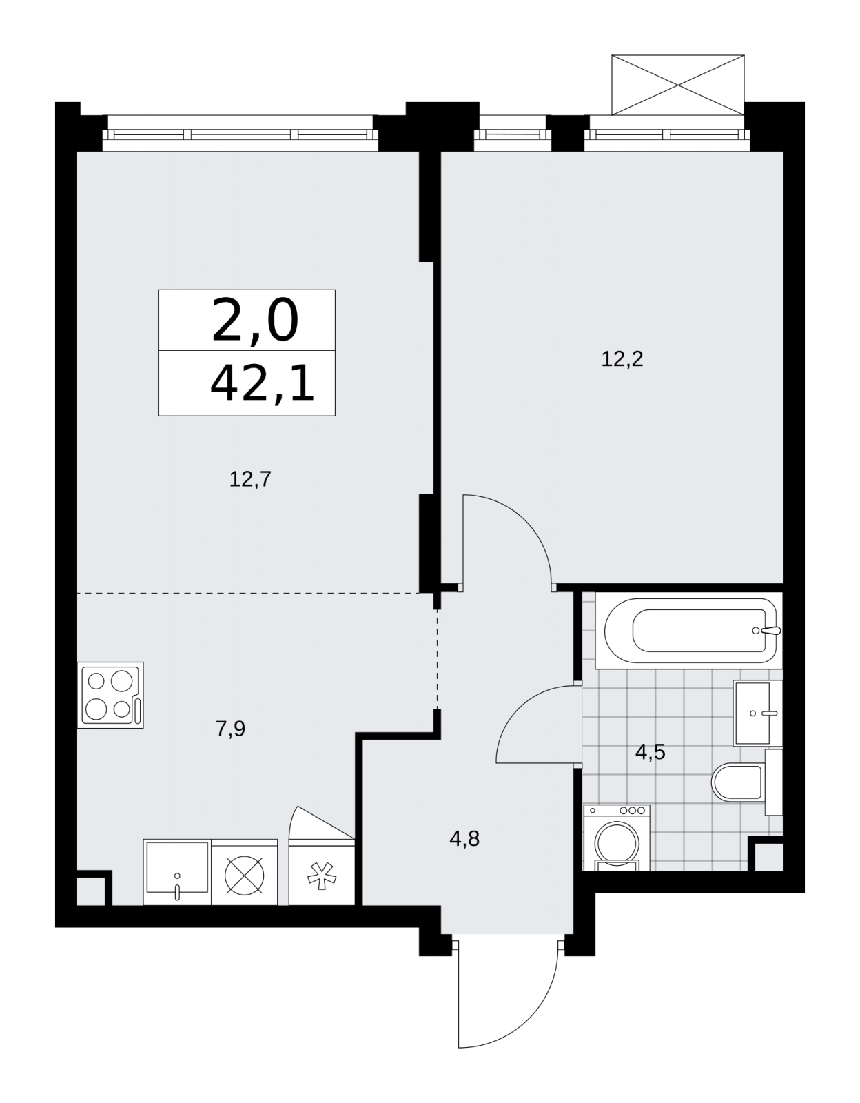 1-комнатная квартира в ЖК Большая семерка на 2 этаже в 1 секции. Сдача в 3 кв. 2022 г.