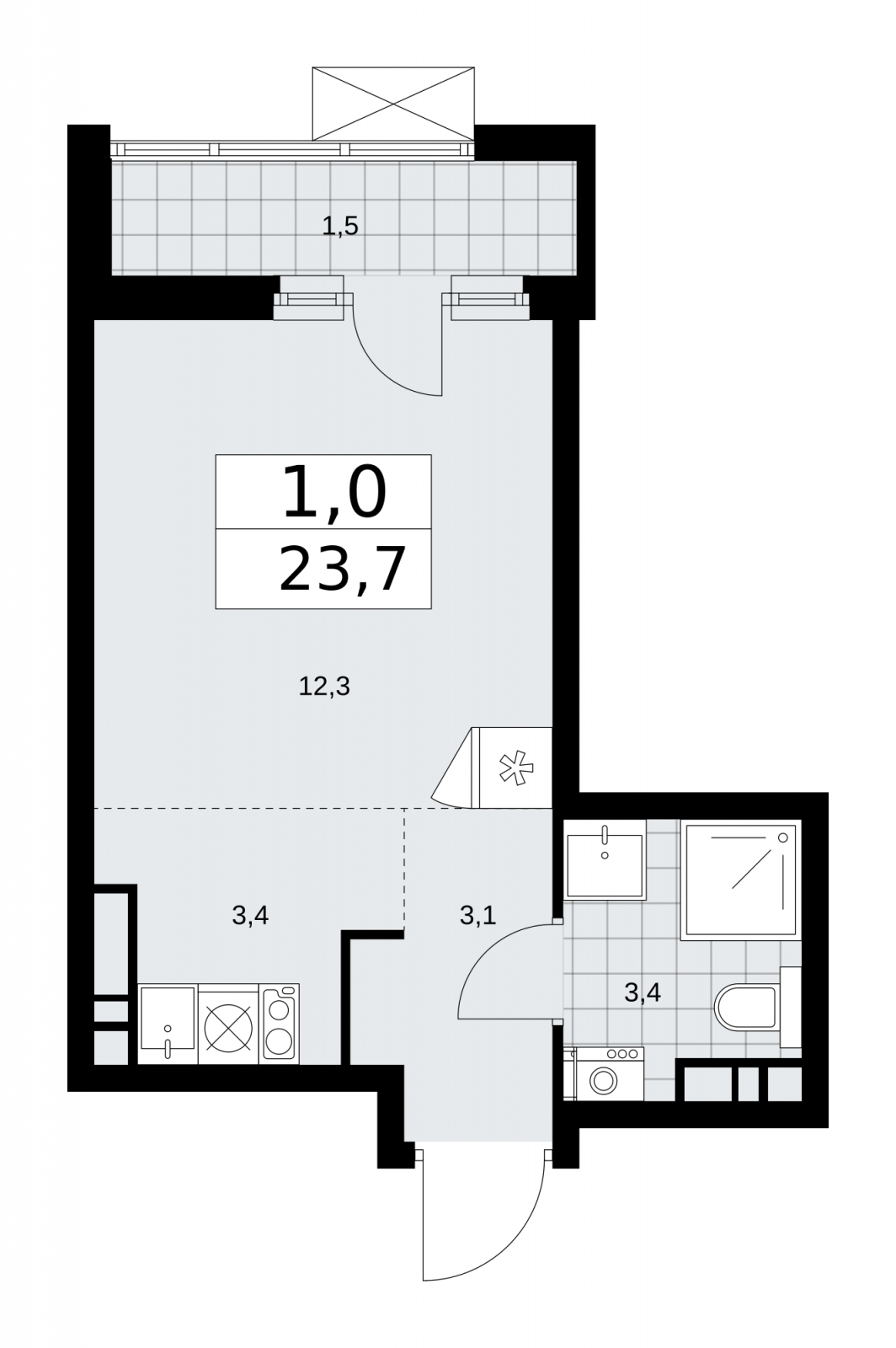 1-комнатная квартира (Студия) с отделкой в ЖК Цветочные Поляны на 6 этаже в 3 секции. Сдача в 1 кв. 2025 г.