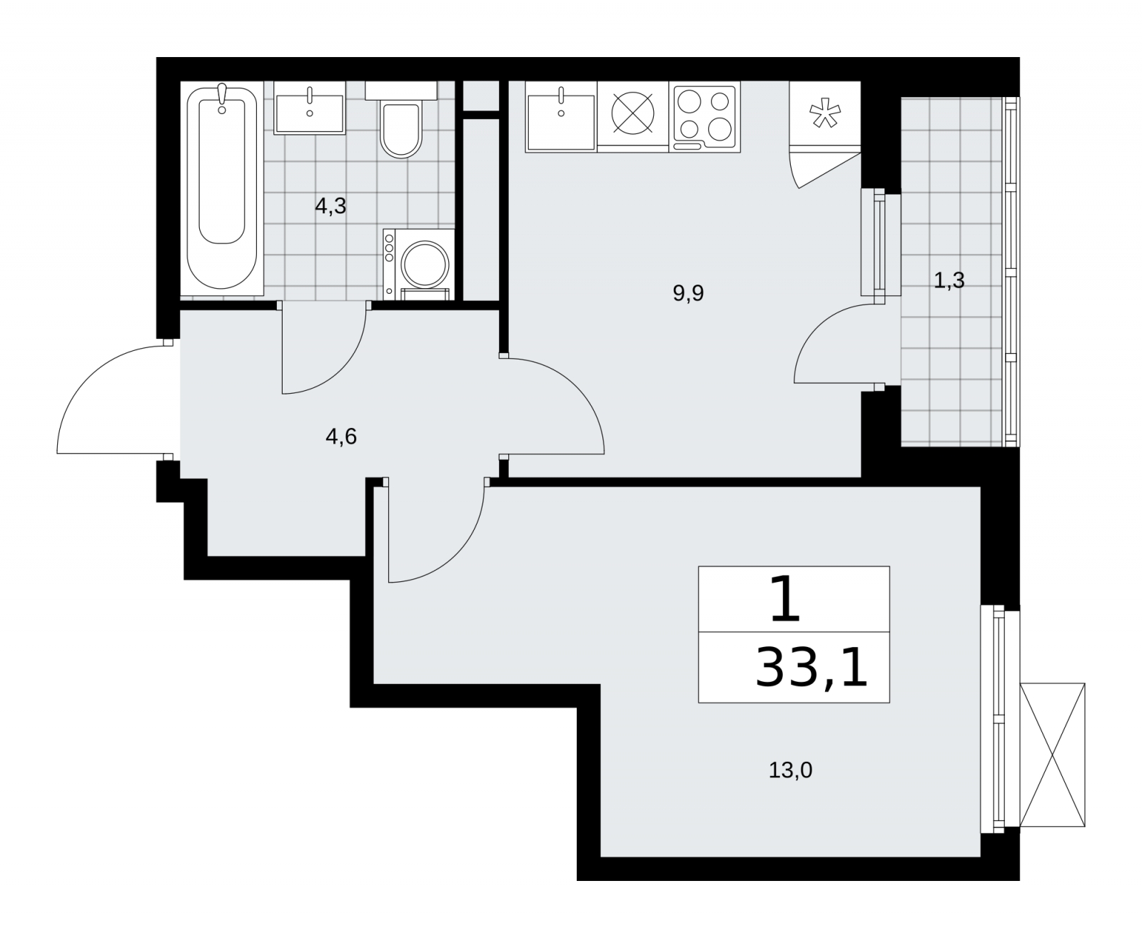 1-комнатная квартира (Студия) с отделкой в ЖК Цветочные Поляны на 3 этаже в 4 секции. Сдача в 3 кв. 2024 г.