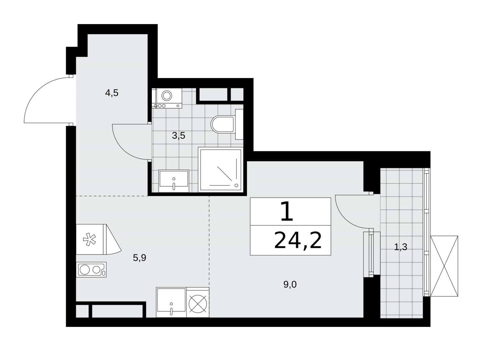 1-комнатная квартира в ЖК Большая семерка на 10 этаже в 1 секции. Сдача в 3 кв. 2022 г.