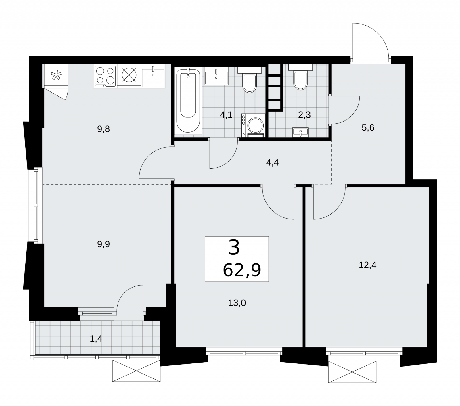 1-комнатная квартира в ЖК Большая семерка на 7 этаже в 1 секции. Сдача в 3 кв. 2022 г.