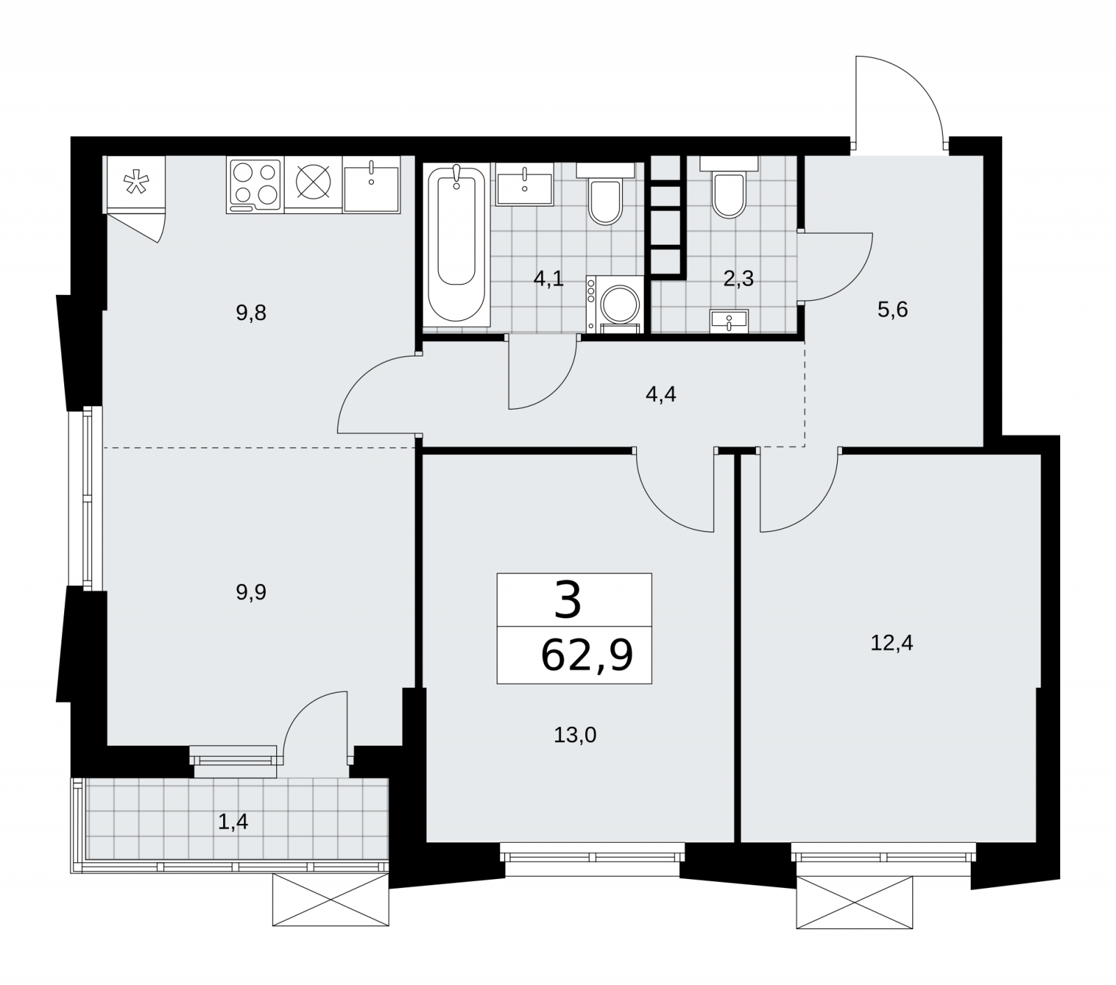 1-комнатная квартира с отделкой в ЖК Цветочные Поляны на 4 этаже в 1 секции. Сдача в 1 кв. 2025 г.