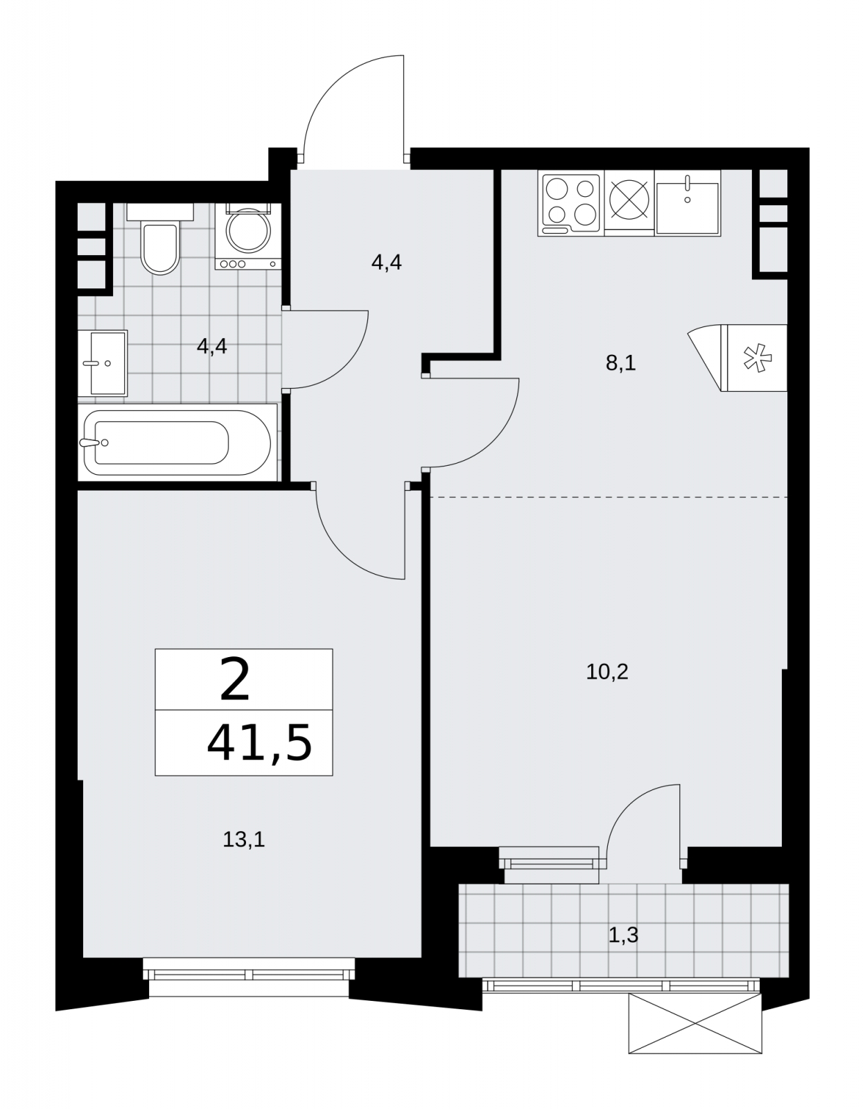 1-комнатная квартира (Студия) с отделкой в ЖК Цветочные Поляны на 6 этаже в 6 секции. Сдача в 1 кв. 2025 г.