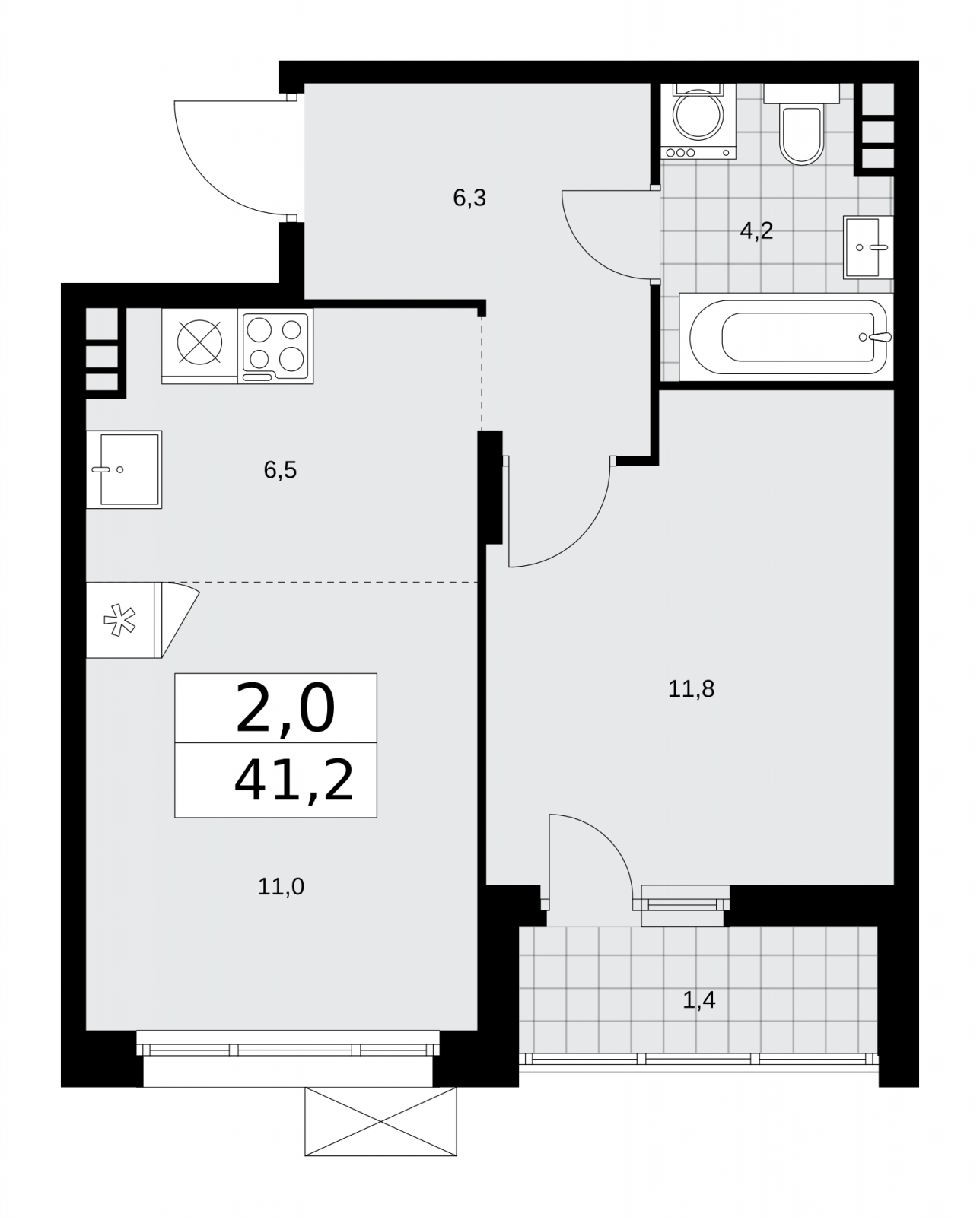 1-комнатная квартира (Студия) с отделкой в ЖК Цветочные Поляны на 7 этаже в 7 секции. Сдача в 3 кв. 2024 г.