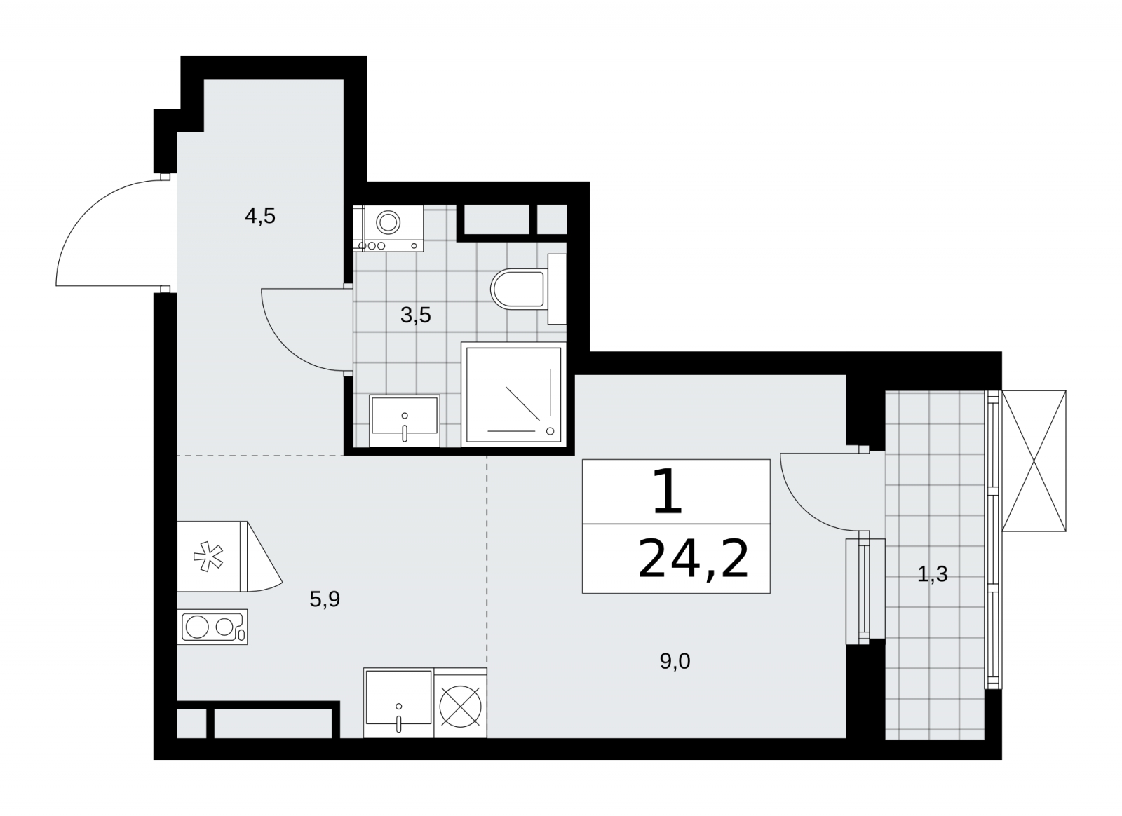 1-комнатная квартира (Студия) с отделкой в ЖК Цветочные Поляны на 5 этаже в 4 секции. Сдача в 3 кв. 2024 г.