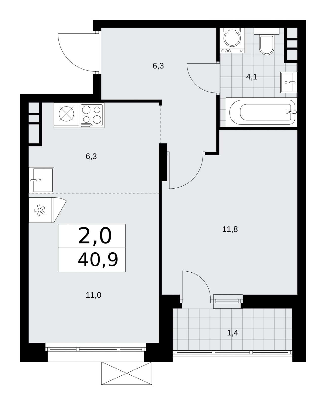 1-комнатная квартира с отделкой в ЖК Цветочные Поляны на 4 этаже в 2 секции. Сдача в 3 кв. 2024 г.