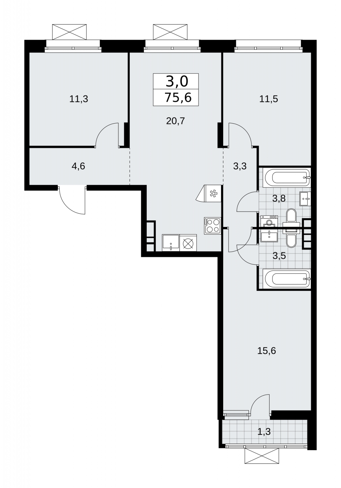2-комнатная квартира в Микрорайон Центральный на 22 этаже в 1 секции. Дом сдан.