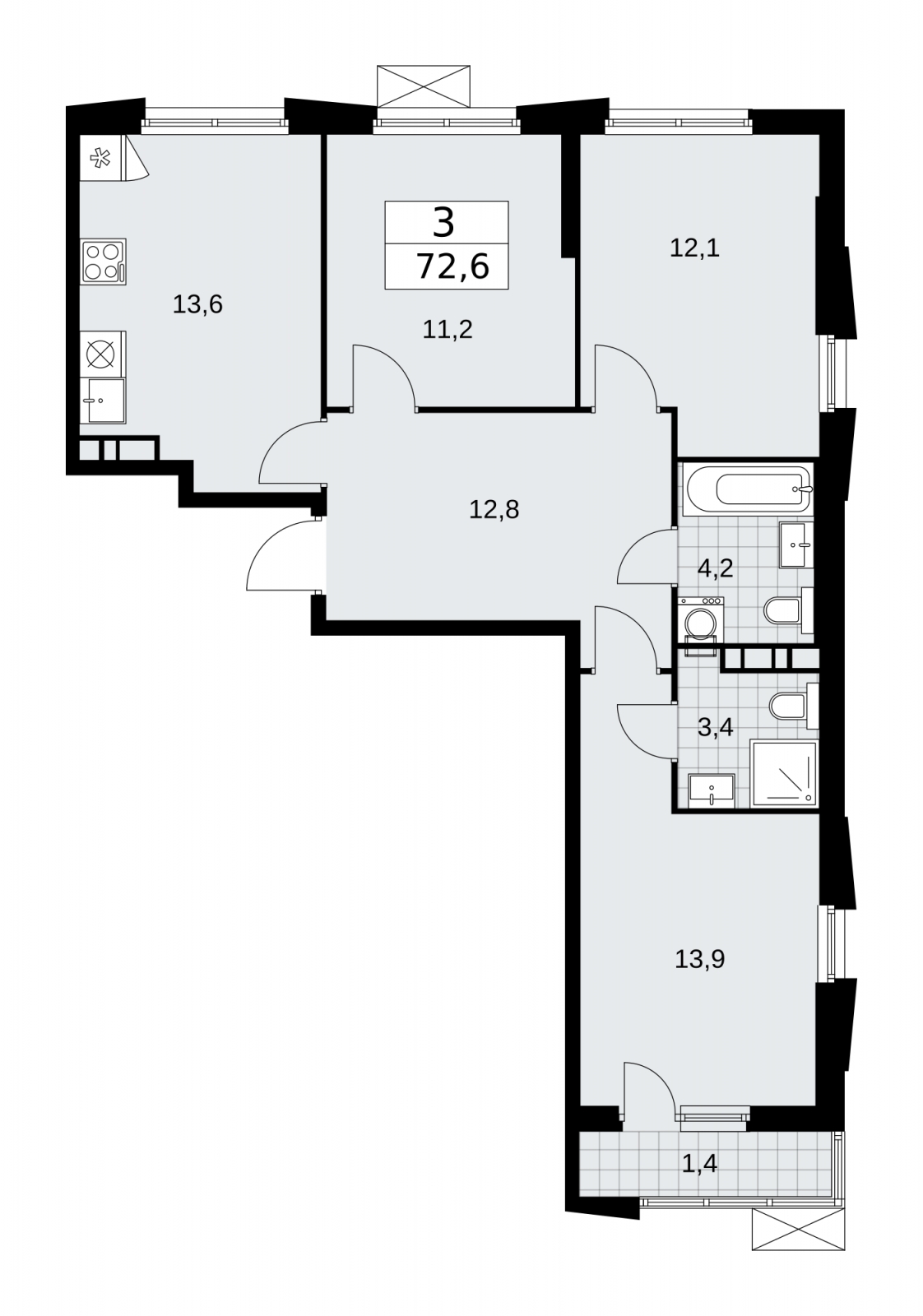 1-комнатная квартира в Микрорайон Центральный на 23 этаже в 1 секции. Дом сдан.
