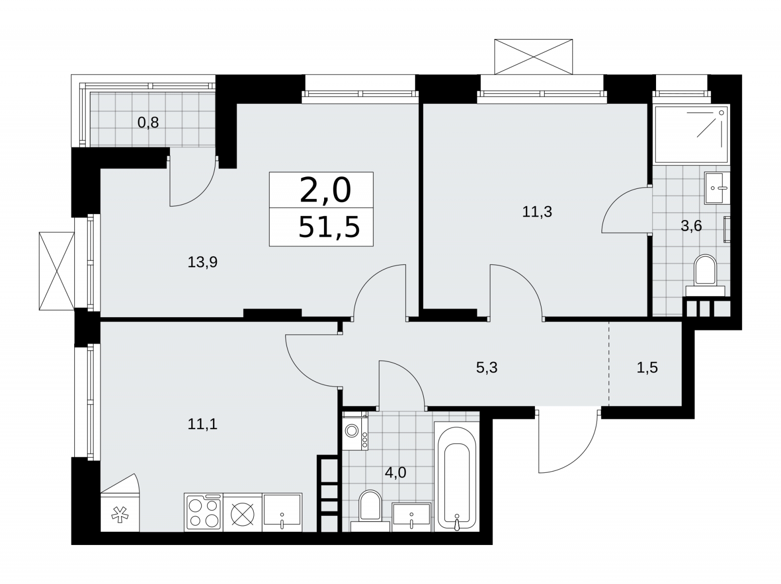 1-комнатная квартира в Микрорайон Центральный на 21 этаже в 2 секции. Дом сдан.