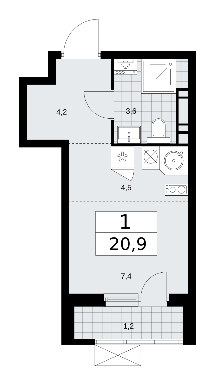 1-комнатная квартира (Студия) с отделкой в ЖК Цветочные Поляны на 7 этаже в 3 секции. Сдача в 4 кв. 2025 г.