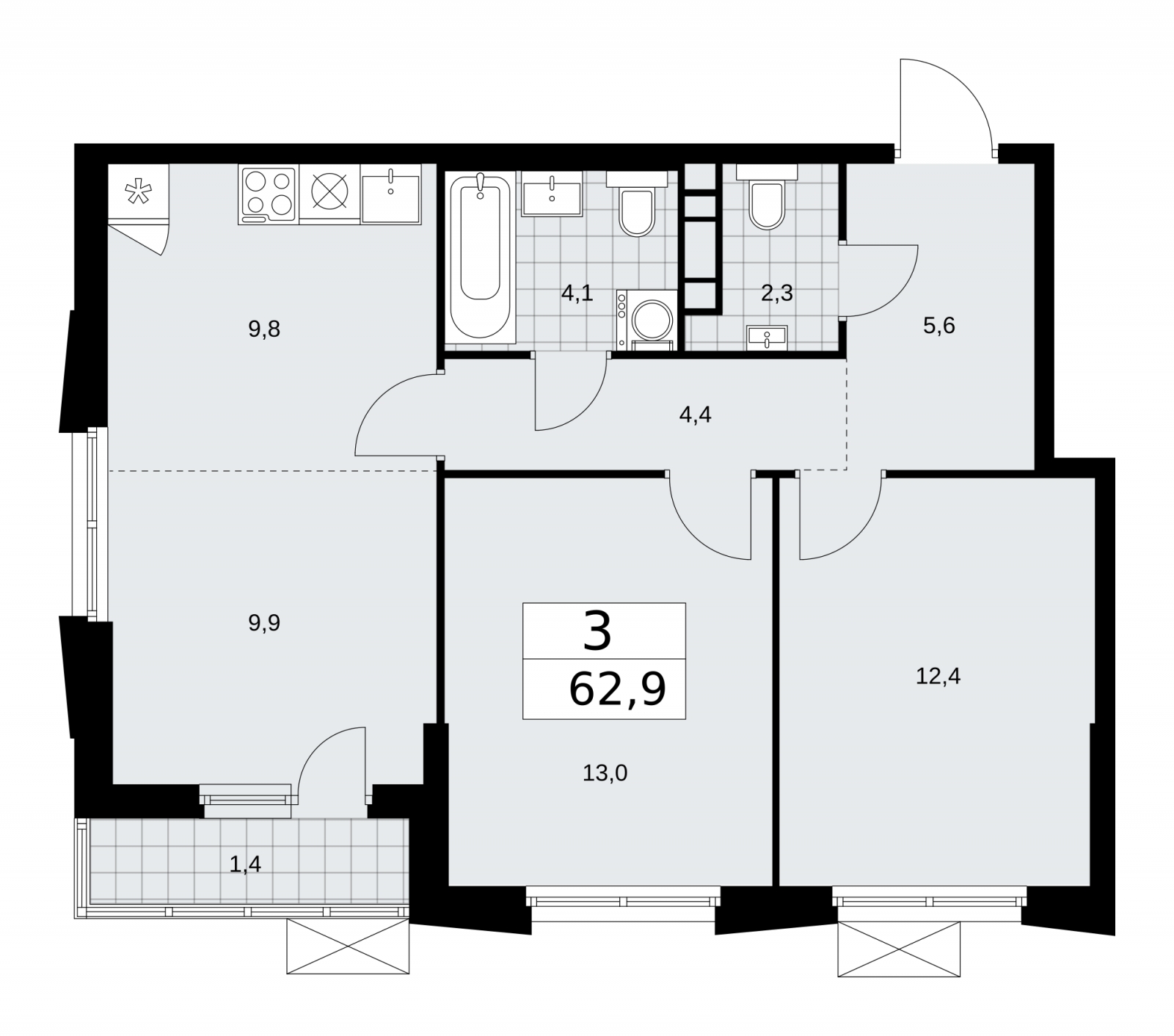 1-комнатная квартира с отделкой в ЖК Цветочные Поляны на 4 этаже в 8 секции. Сдача в 4 кв. 2025 г.