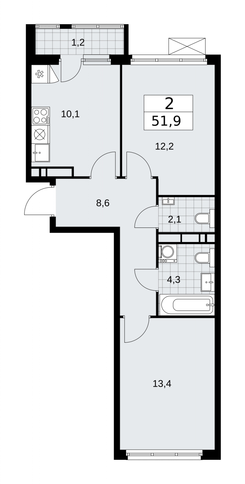 1-комнатная квартира в ЖК Остров Эрин на 2 этаже в 8 секции. Сдача в 2 кв. 2019 г.