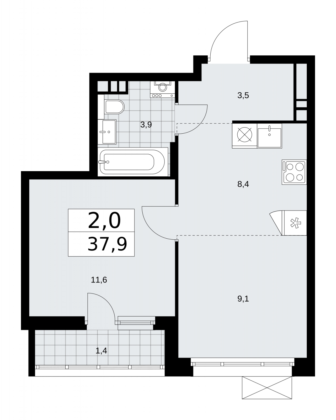 1-комнатная квартира с отделкой в ЖК Цветочные Поляны на 4 этаже в 2 секции. Сдача в 4 кв. 2025 г.