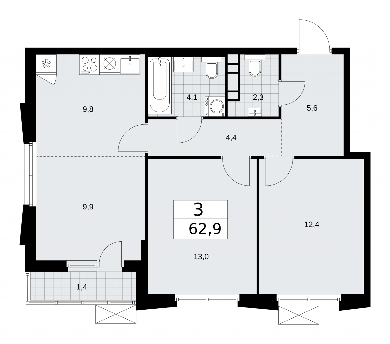 2-комнатная квартира с отделкой в ЖК Цветочные Поляны на 3 этаже в 6 секции. Сдача в 3 кв. 2024 г.