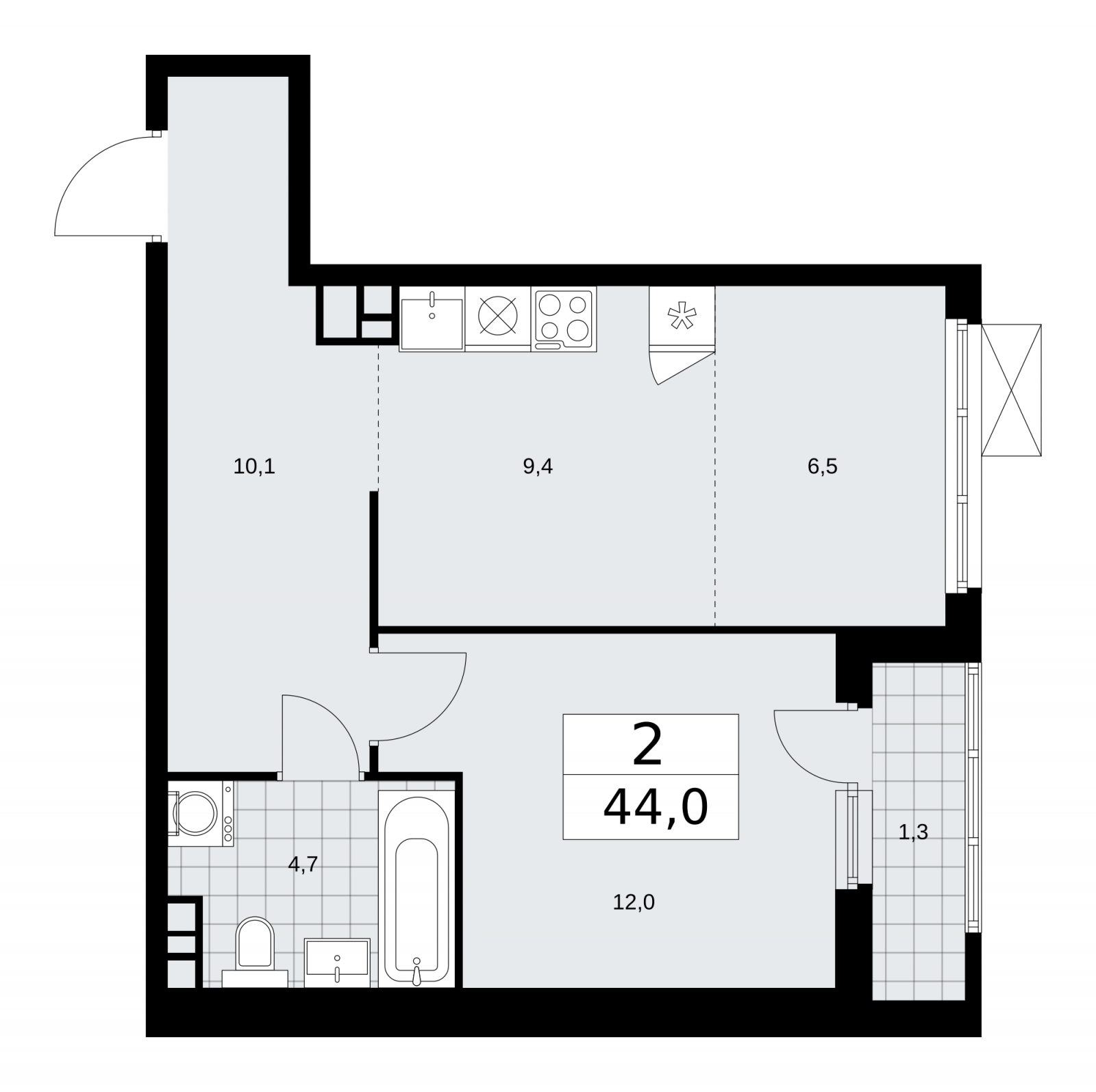 2-комнатная квартира с отделкой в ЖК Цветочные Поляны на 4 этаже в 4 секции. Сдача в 1 кв. 2025 г.