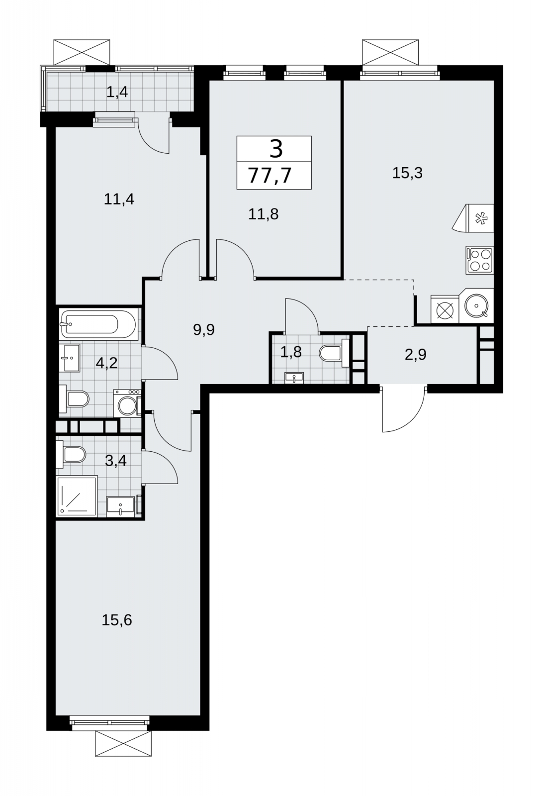 2-комнатная квартира с отделкой в ЖК Цветочные Поляны на 5 этаже в 3 секции. Сдача в 3 кв. 2024 г.