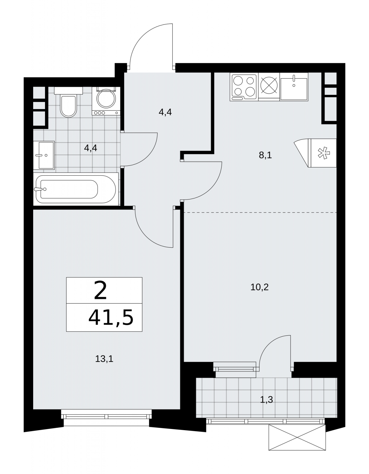 1-комнатная квартира (Студия) с отделкой в ЖК Цветочные Поляны на 8 этаже в 3 секции. Сдача в 1 кв. 2025 г.