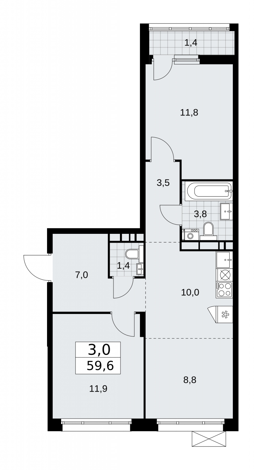 2-комнатная квартира с отделкой в ЖК Цветочные Поляны на 5 этаже в 12 секции. Сдача в 4 кв. 2025 г.