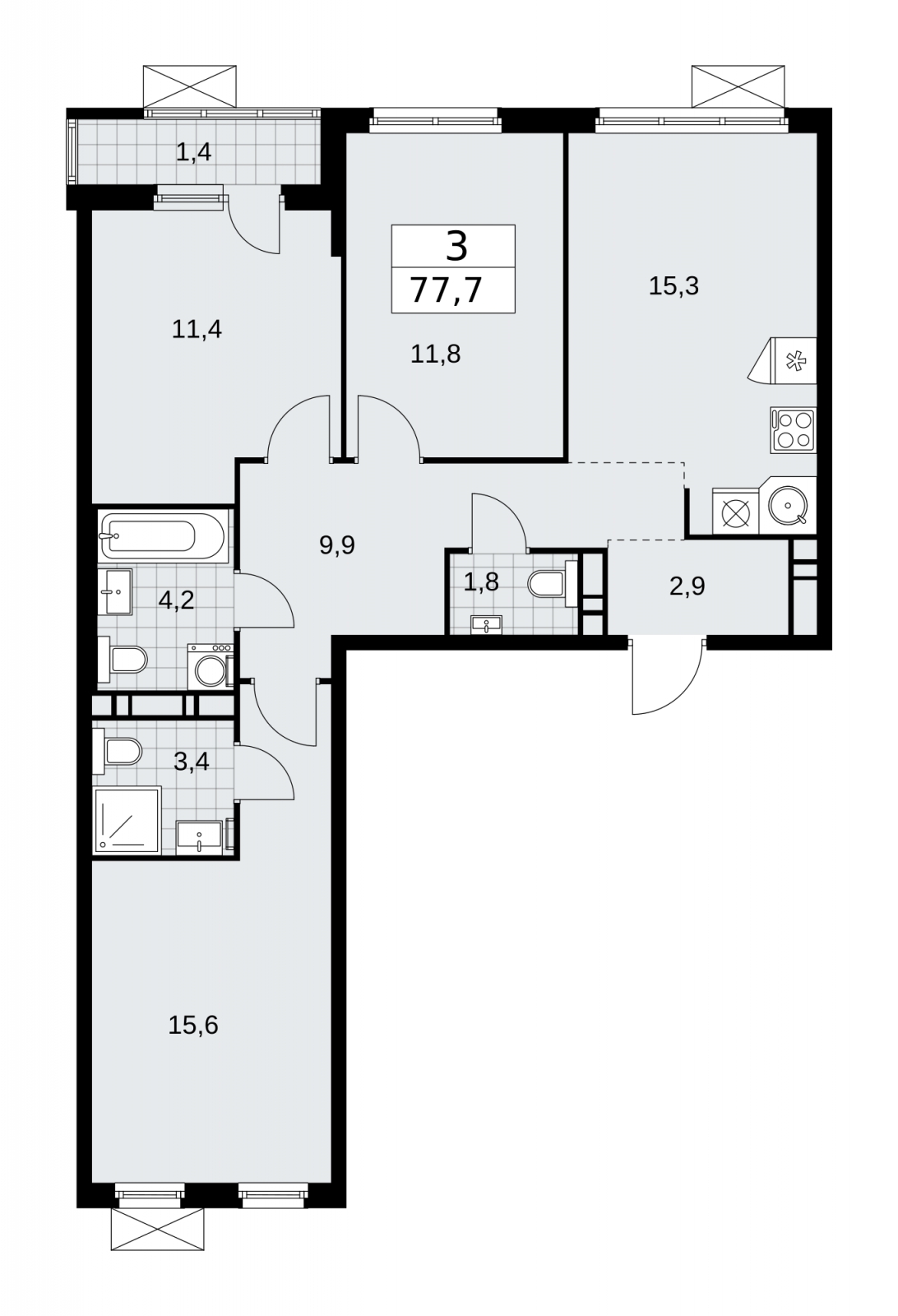 1-комнатная квартира (Студия) с отделкой в ЖК Цветочные Поляны на 4 этаже в 5 секции. Сдача в 3 кв. 2024 г.