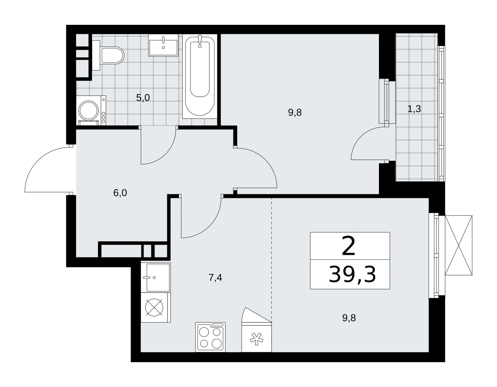 2-комнатная квартира с отделкой в ЖК Цветочные Поляны на 3 этаже в 4 секции. Сдача в 3 кв. 2024 г.