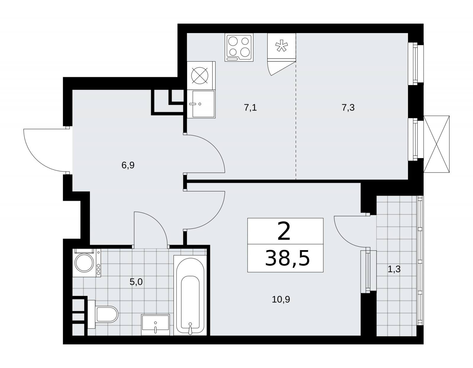 2-комнатная квартира с отделкой в ЖК Цветочные Поляны на 5 этаже в 5 секции. Сдача в 3 кв. 2024 г.