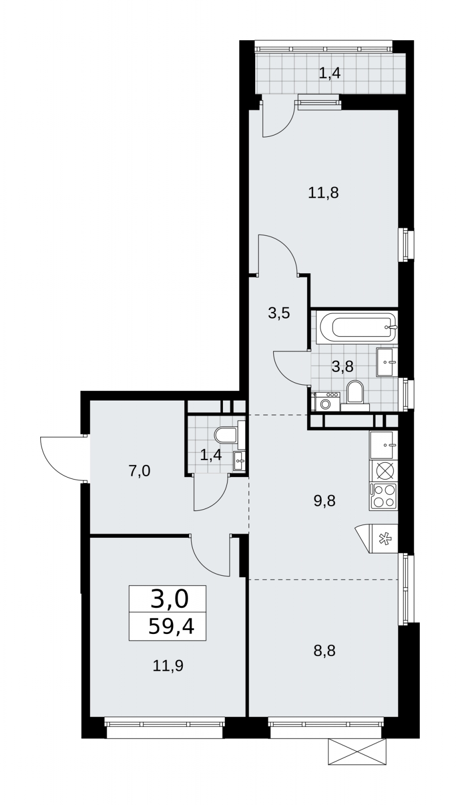 1-комнатная квартира с отделкой в ЖК Цветочные Поляны на 6 этаже в 3 секции. Сдача в 1 кв. 2025 г.