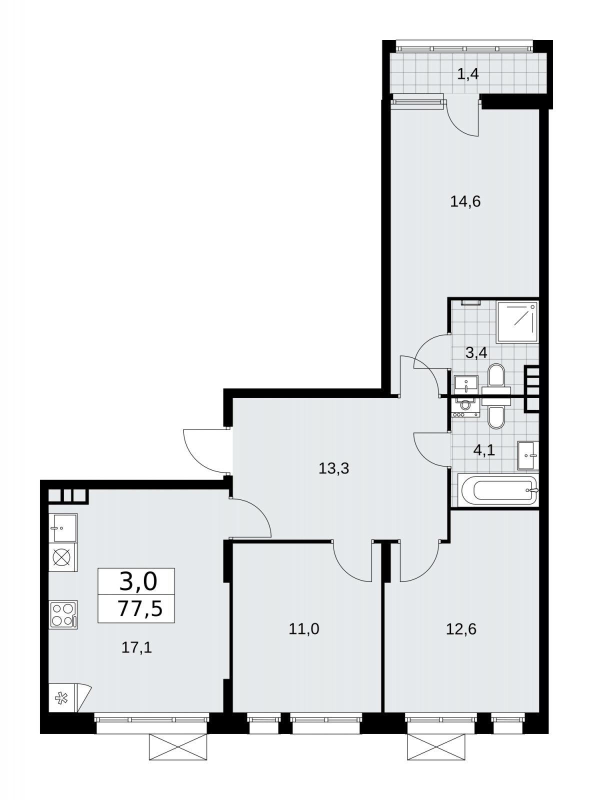 1-комнатная квартира с отделкой в ЖК Цветочные Поляны на 3 этаже в 2 секции. Сдача в 4 кв. 2025 г.