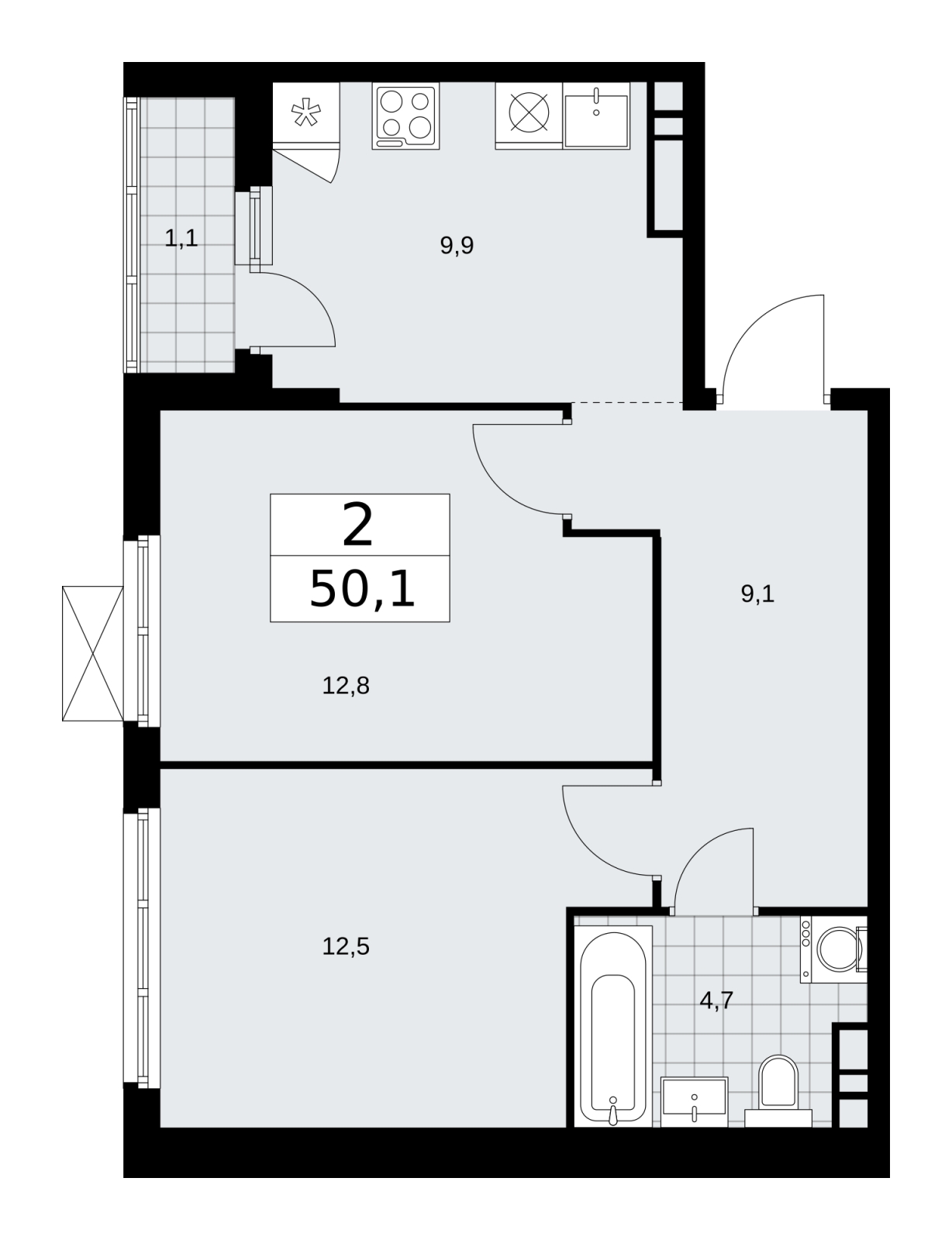 2-комнатная квартира в ЖК Turandot Residences на 6 этаже в 1 секции. Дом сдан.