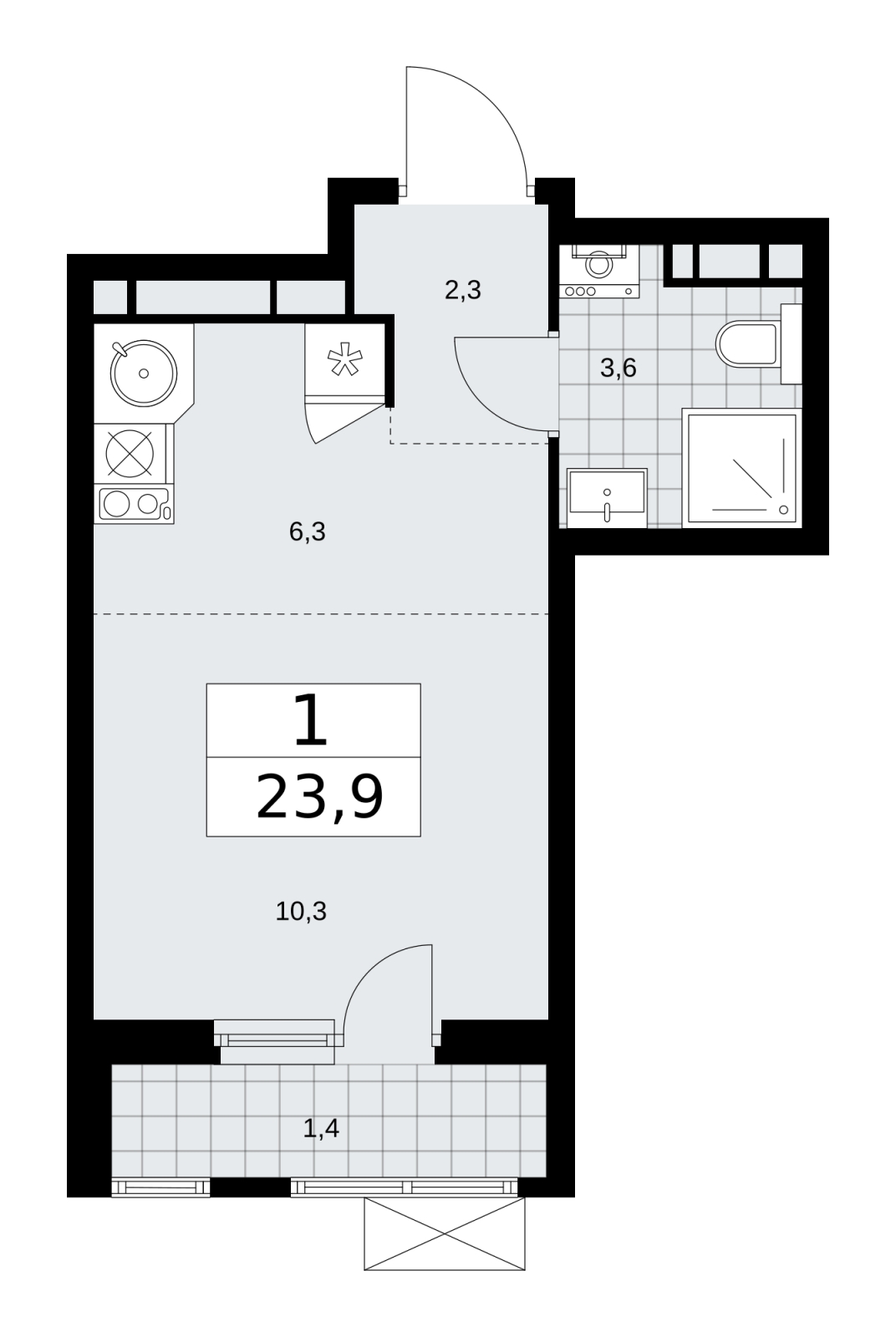 1-комнатная квартира в ЖК Turandot Residences на 6 этаже в 1 секции. Дом сдан.