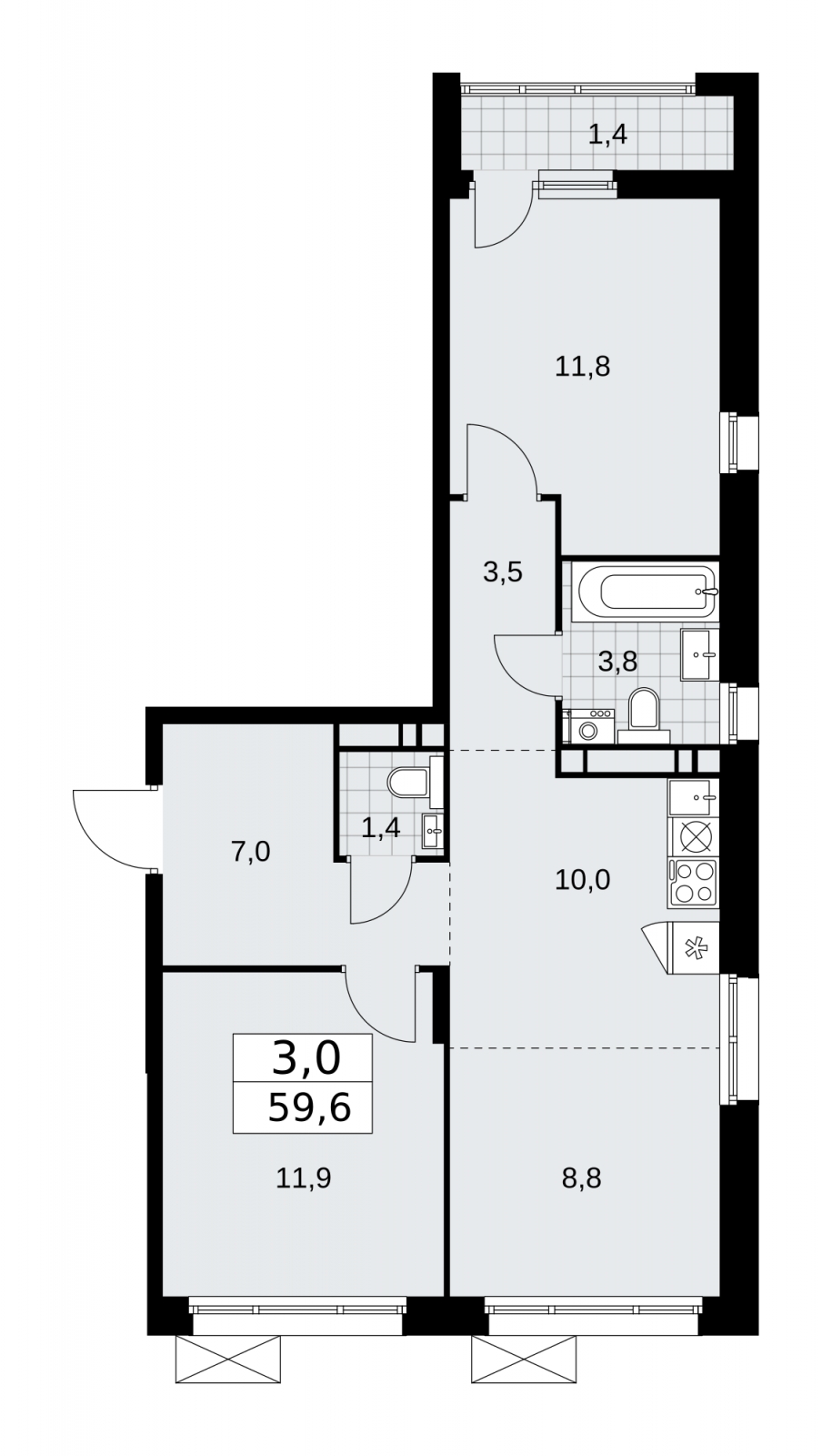2-комнатная квартира с отделкой в ЖК Цветочные Поляны на 5 этаже в 2 секции. Сдача в 1 кв. 2025 г.