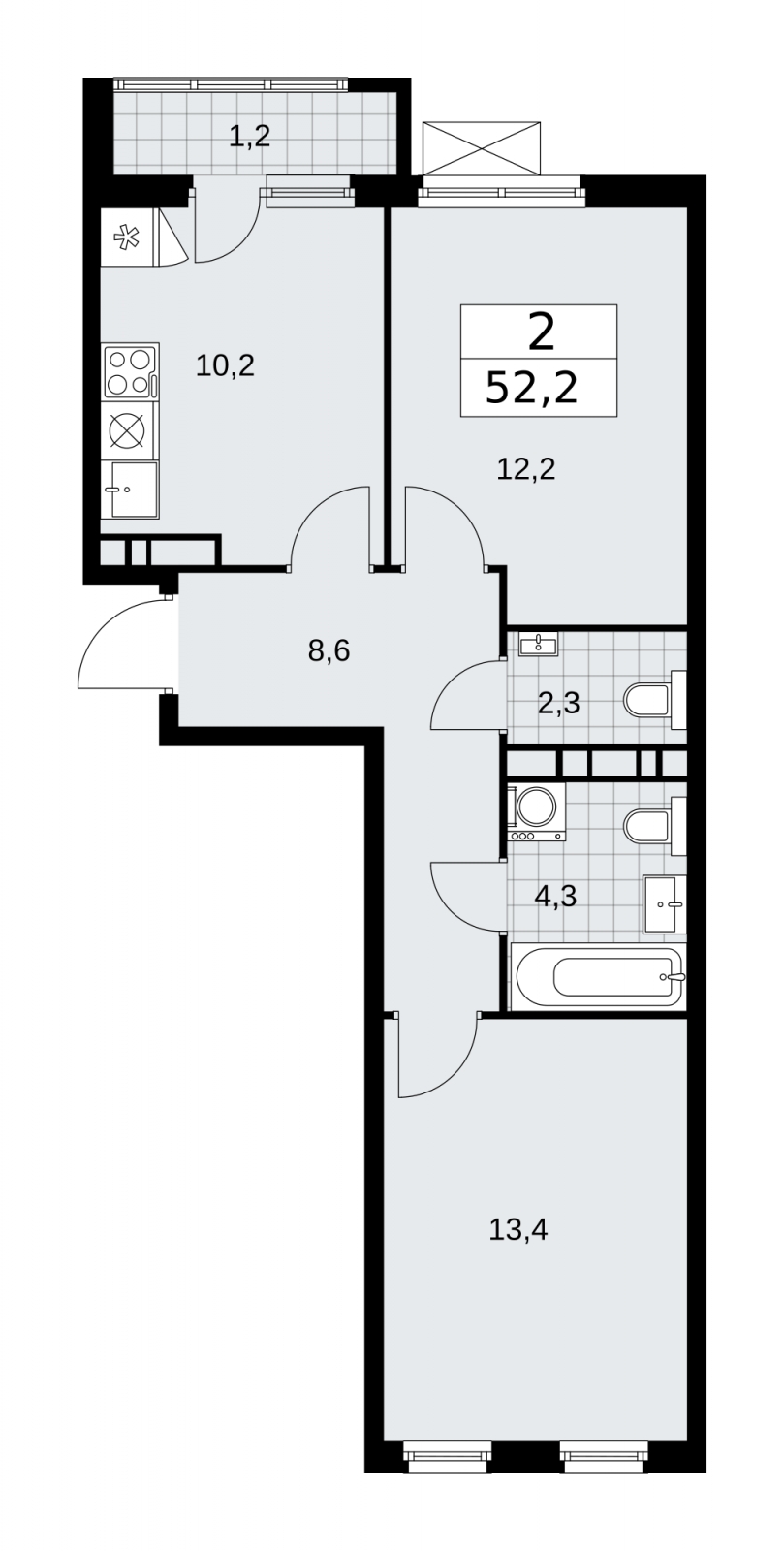 2-комнатная квартира с отделкой в ЖК Цветочные Поляны на 6 этаже в 8 секции. Сдача в 3 кв. 2024 г.