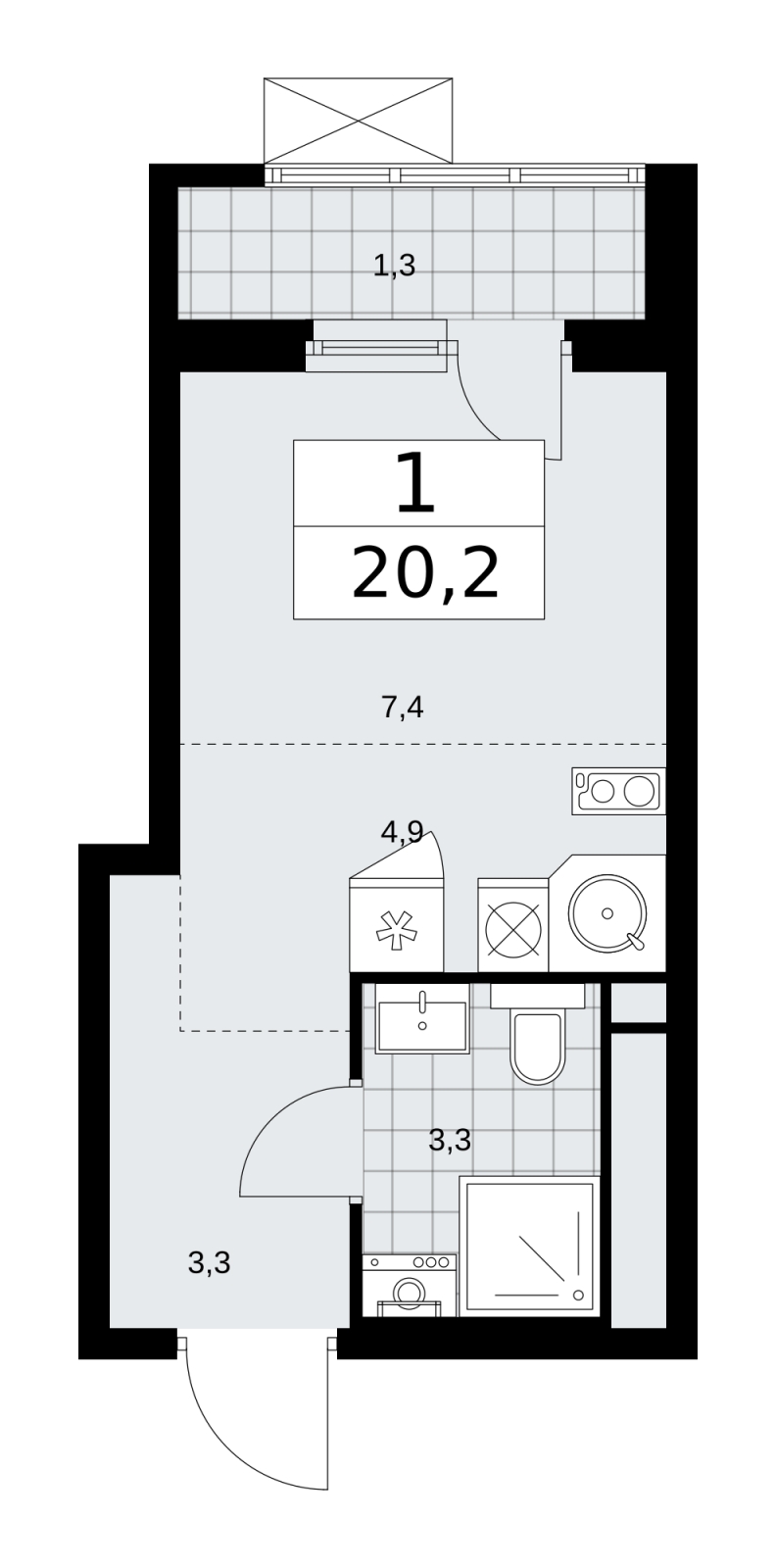 1-комнатная квартира (Студия) с отделкой в ЖК Цветочные Поляны на 5 этаже в 3 секции. Сдача в 1 кв. 2025 г.