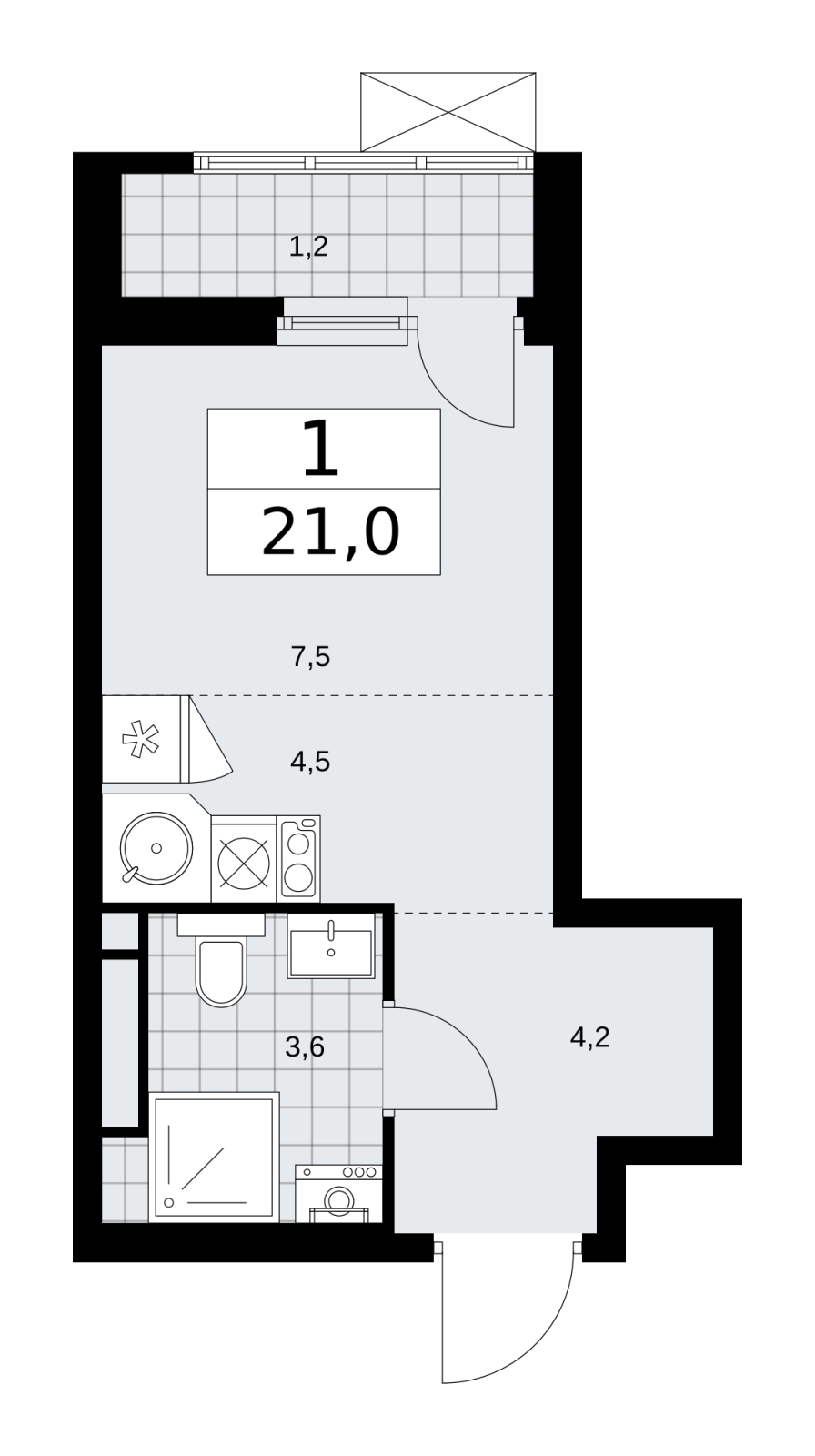 1-комнатная квартира в ЖК Новая Щербинка на 3 этаже в 1 секции. Сдача в 1 кв. 2022 г.