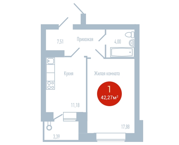 2-комнатная квартира в ЖК Прокшино на 15 этаже в 1 секции. Сдача в 1 кв. 2026 г.