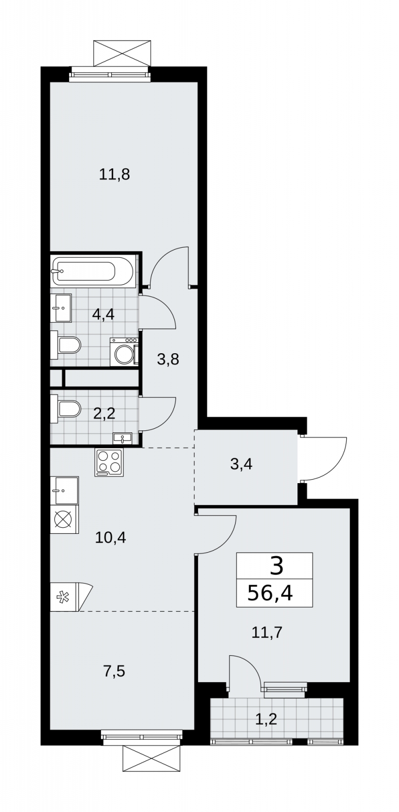 3-комнатная квартира в ЖК Turandot Residences на 4 этаже в 1 секции. Дом сдан.