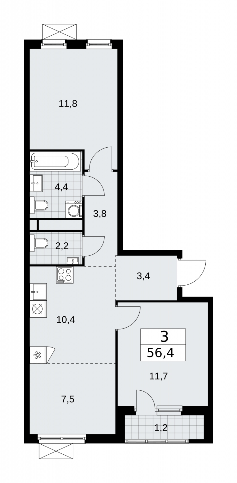 2-комнатная квартира в ЖК Новая Щербинка на 2 этаже в 2 секции. Сдача в 1 кв. 2022 г.