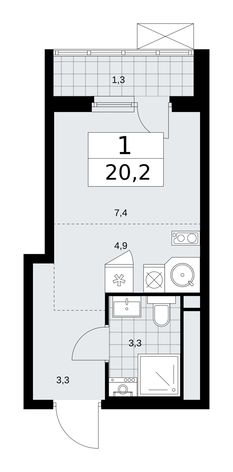 1-комнатная квартира в ЖК Новая Щербинка на 2 этаже в 7 секции. Сдача в 4 кв. 2021 г.