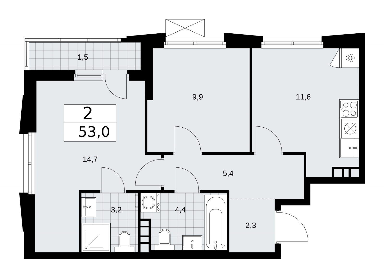 2-комнатная квартира с отделкой в ЖК Цветочные Поляны на 5 этаже в 12 секции. Сдача в 4 кв. 2025 г.
