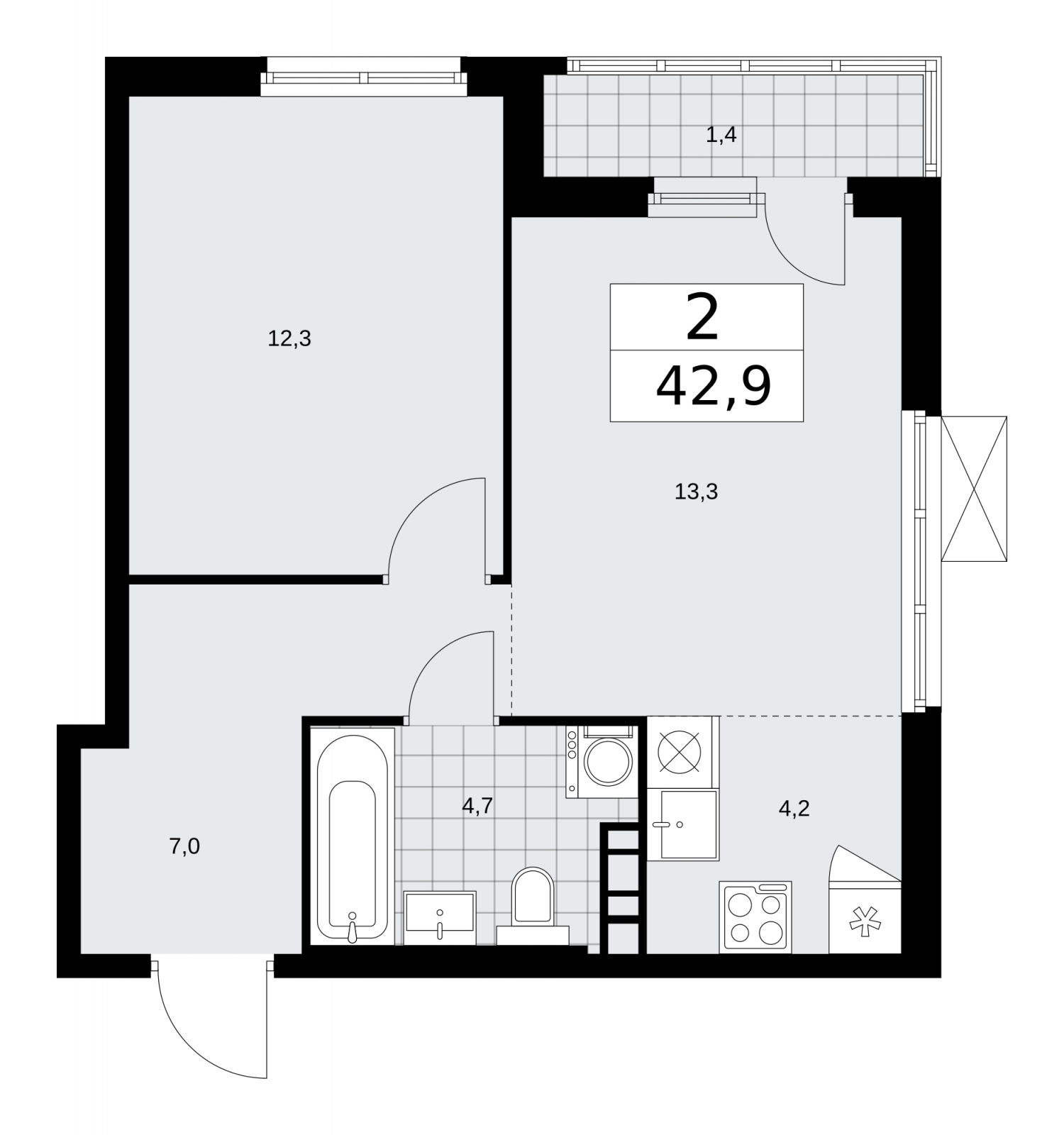2-комнатная квартира с отделкой в ЖК Цветочные Поляны на 9 этаже в 11 секции. Сдача в 4 кв. 2025 г.