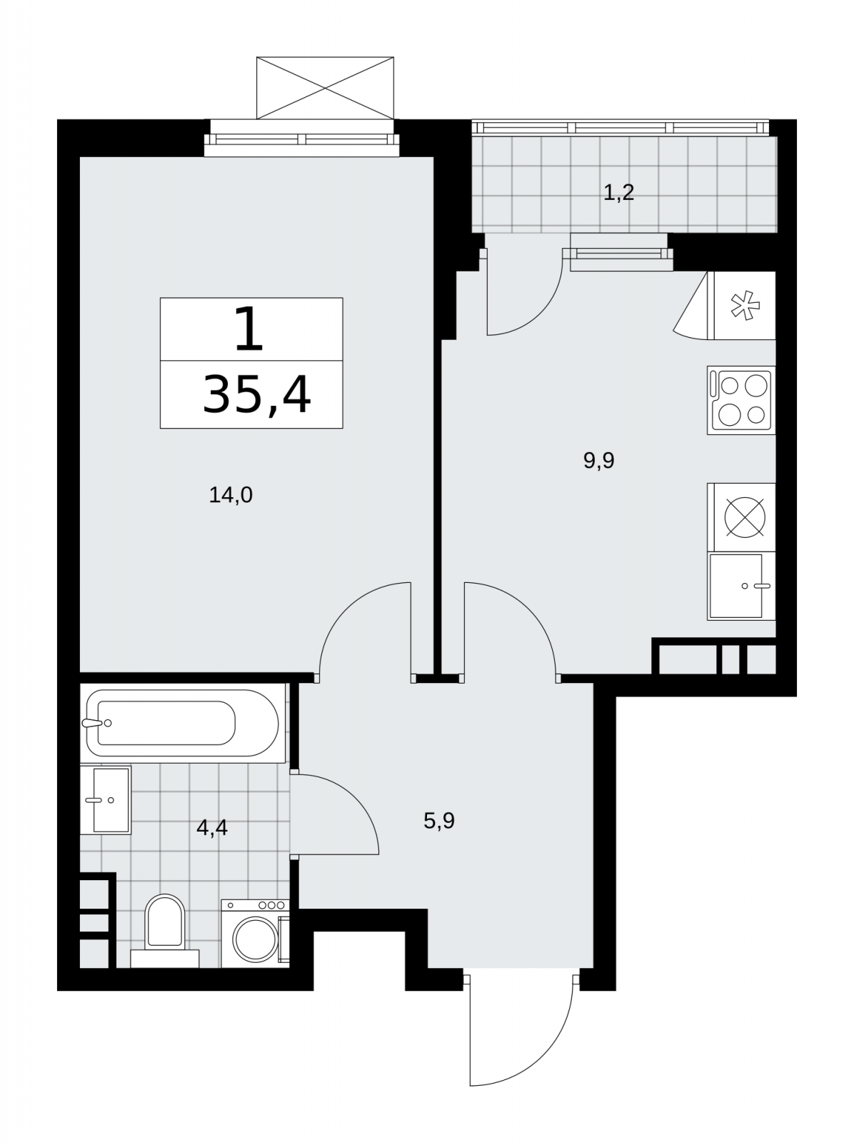 2-комнатная квартира в ЖК Новая Щербинка на 8 этаже в 2 секции. Сдача в 3 кв. 2022 г.