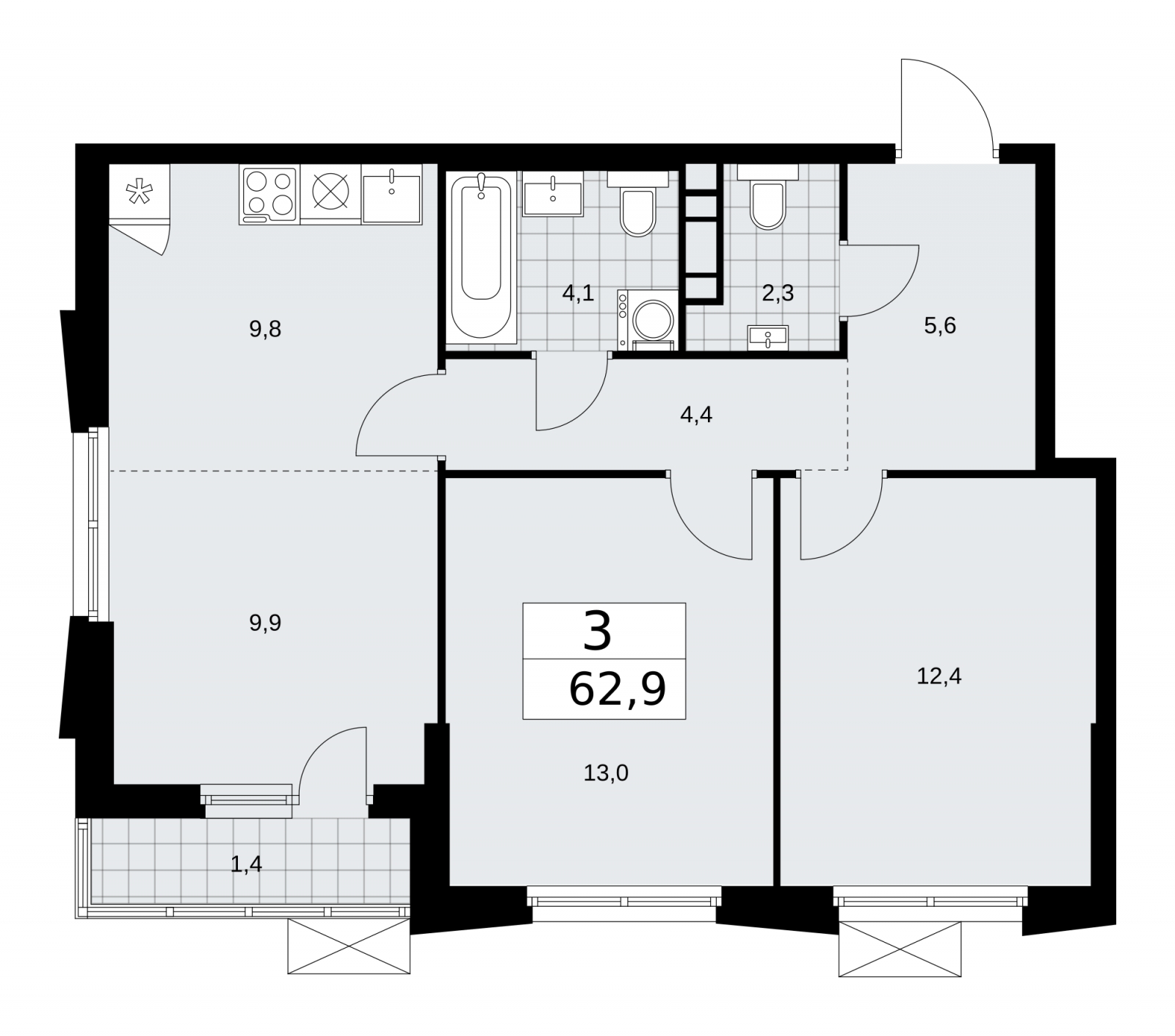 1-комнатная квартира в ЖК Воскресенский на 10 этаже в 1 секции. Сдача в 4 кв. 2021 г.